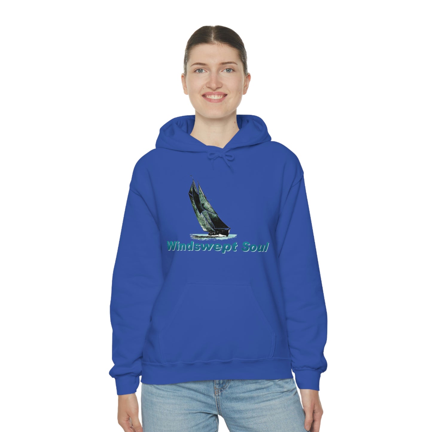 Unisex Heavy Blend™ Hooded Sweatshirt, Windswept Soul, Bluenose Sailboat.