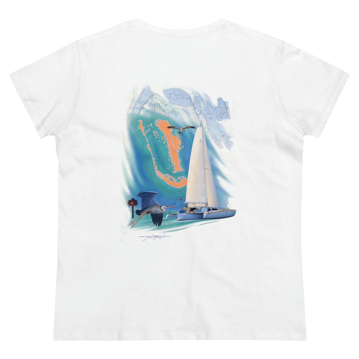Women's Midweight Cotton Tee, Windswept, Sister Whisper Trimaran.