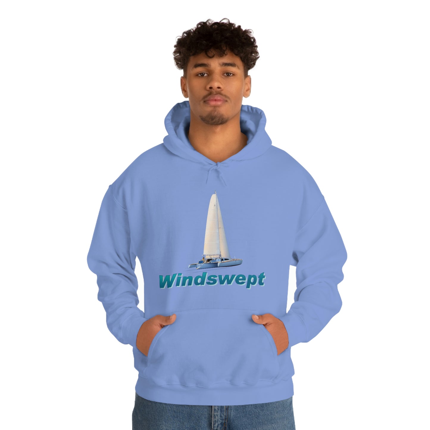 Unisex Heavy Blend™ Hooded Sweatshirt, Windswept, Sister Whisper Trimaran. Artwork by John Ryerson Bredin