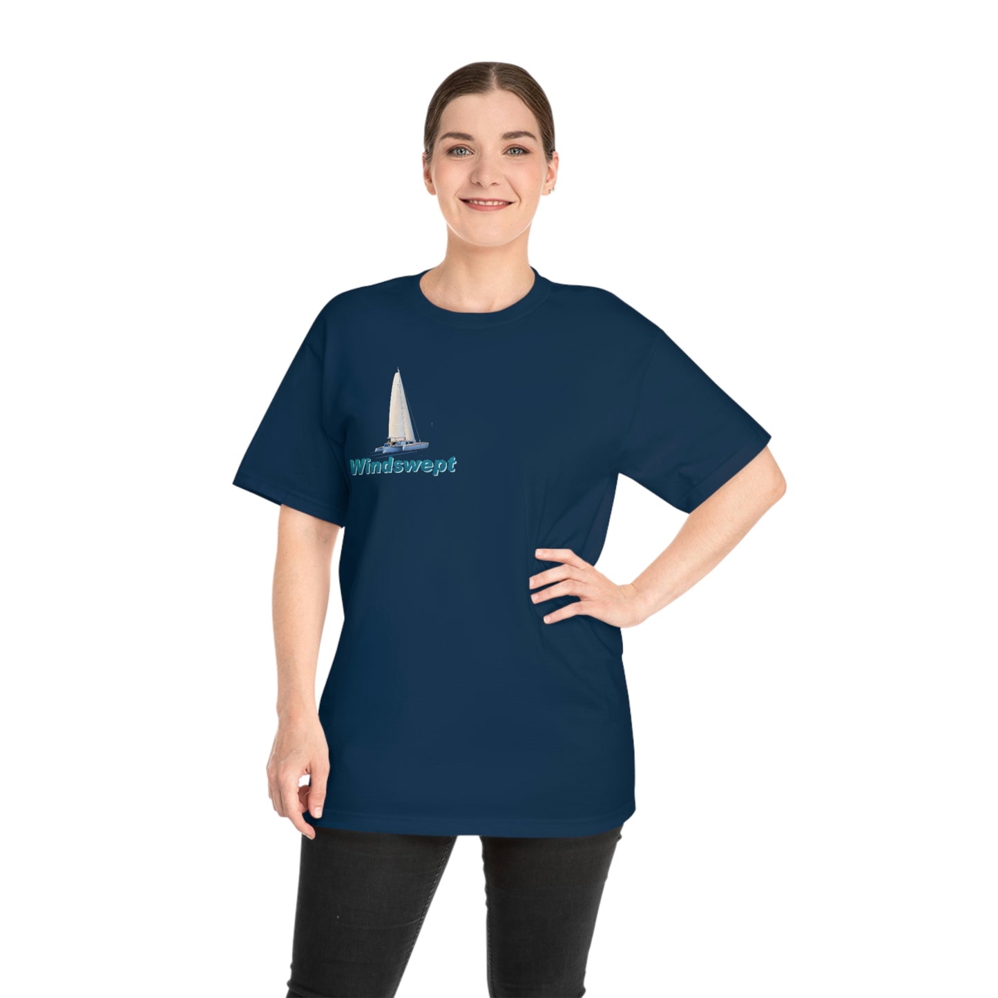 Windswept T-Shirt, Sister Whisper Trimaran. Unisex Hammer™ T-shirt. Artwork by John Ryerson Bredin.