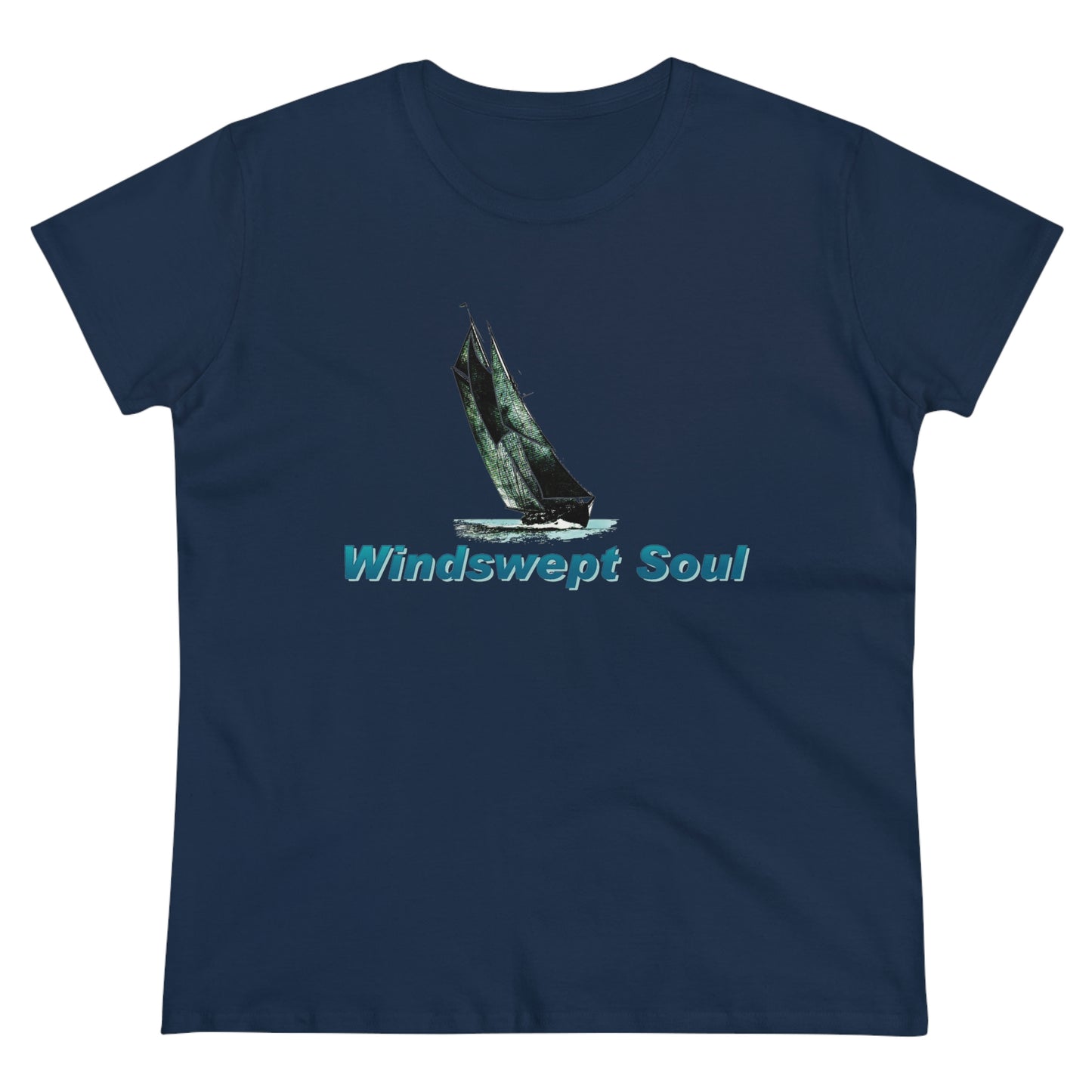 Women's Midweight Cotton Tee, Windswept Soul, Bluenose Sailboat