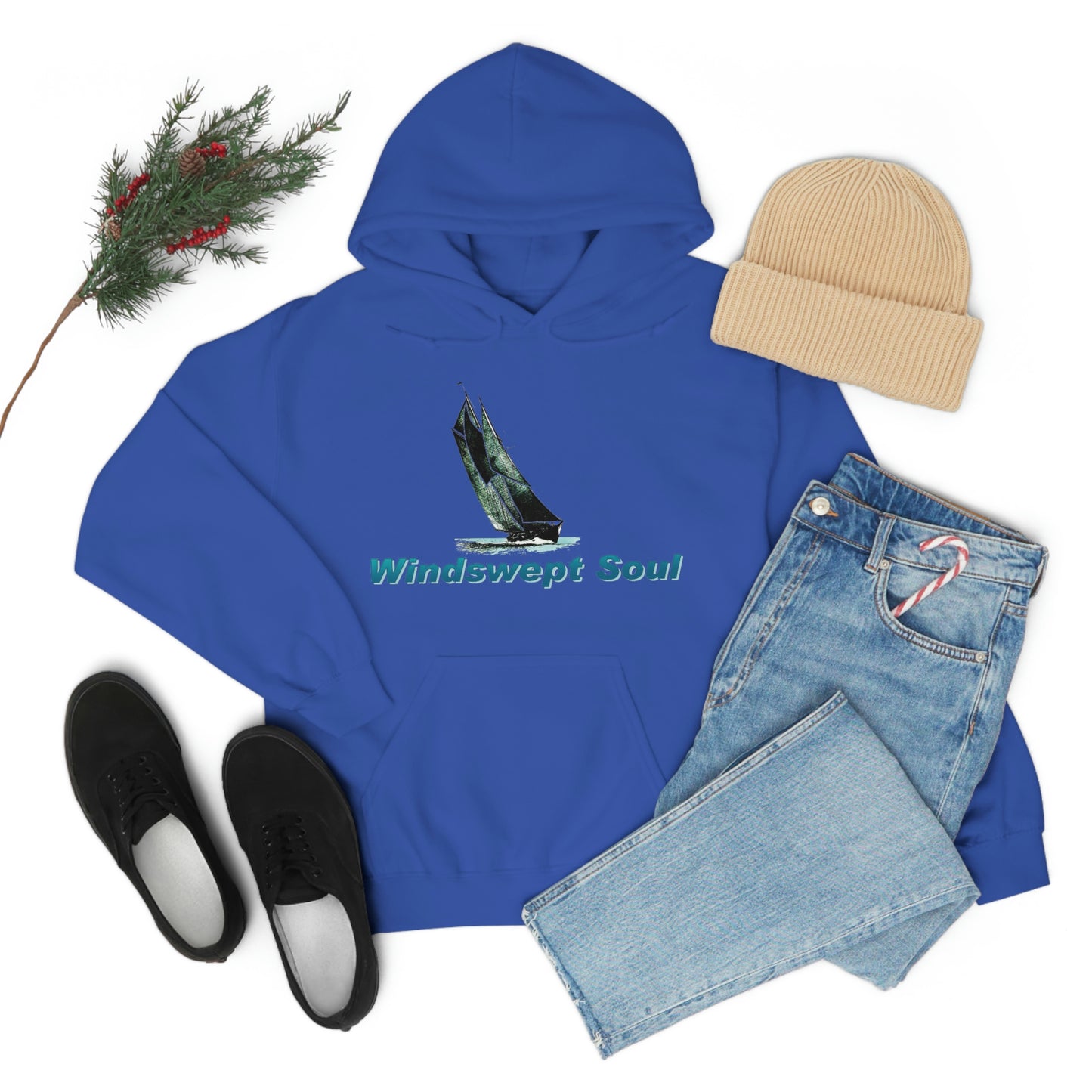 Unisex Heavy Blend™ Hooded Sweatshirt, Windswept Soul, Bluenose Sailboat.