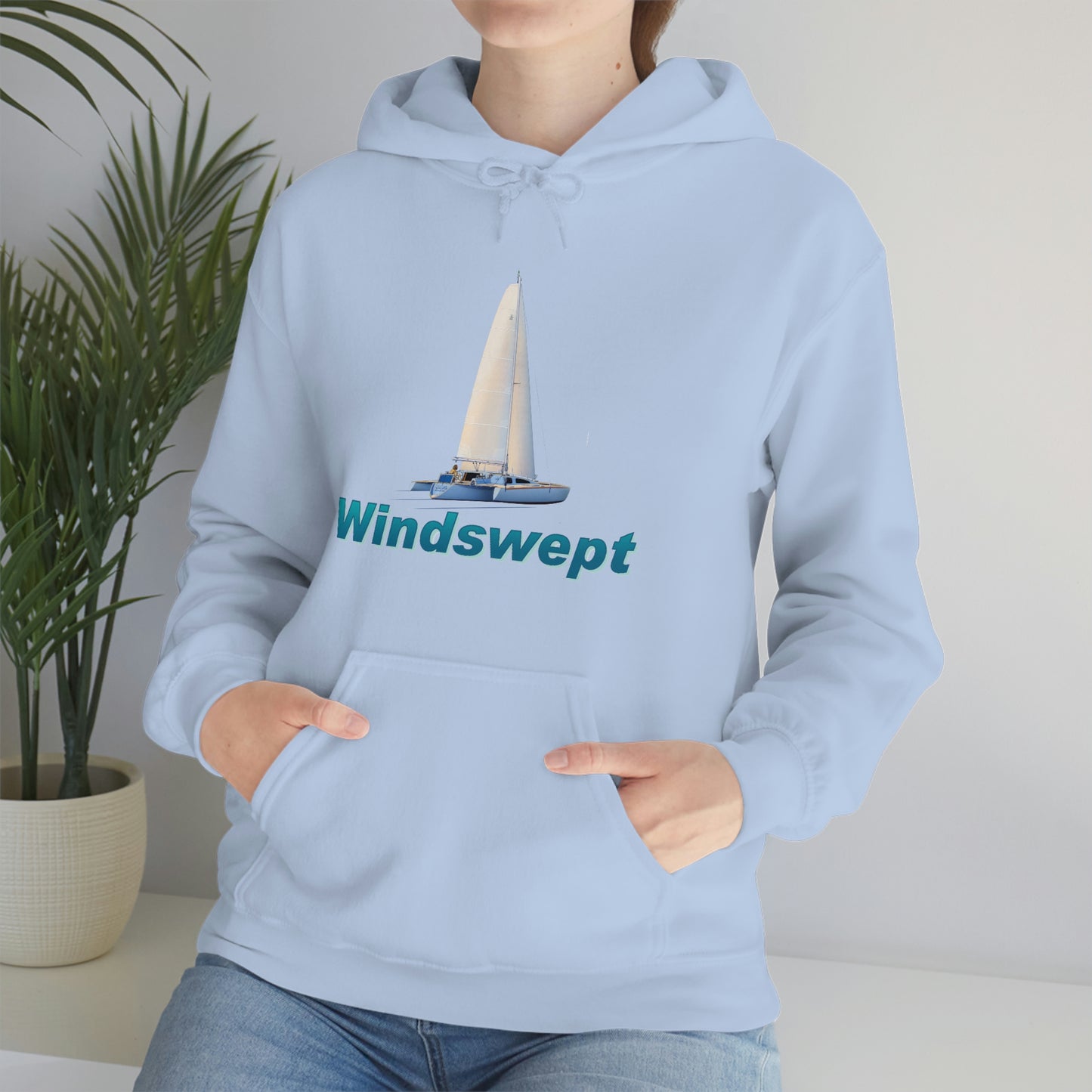 Unisex Heavy Blend™ Hooded Sweatshirt, Windswept, Sister Whisper Trimaran. Artwork by John Ryerson Bredin