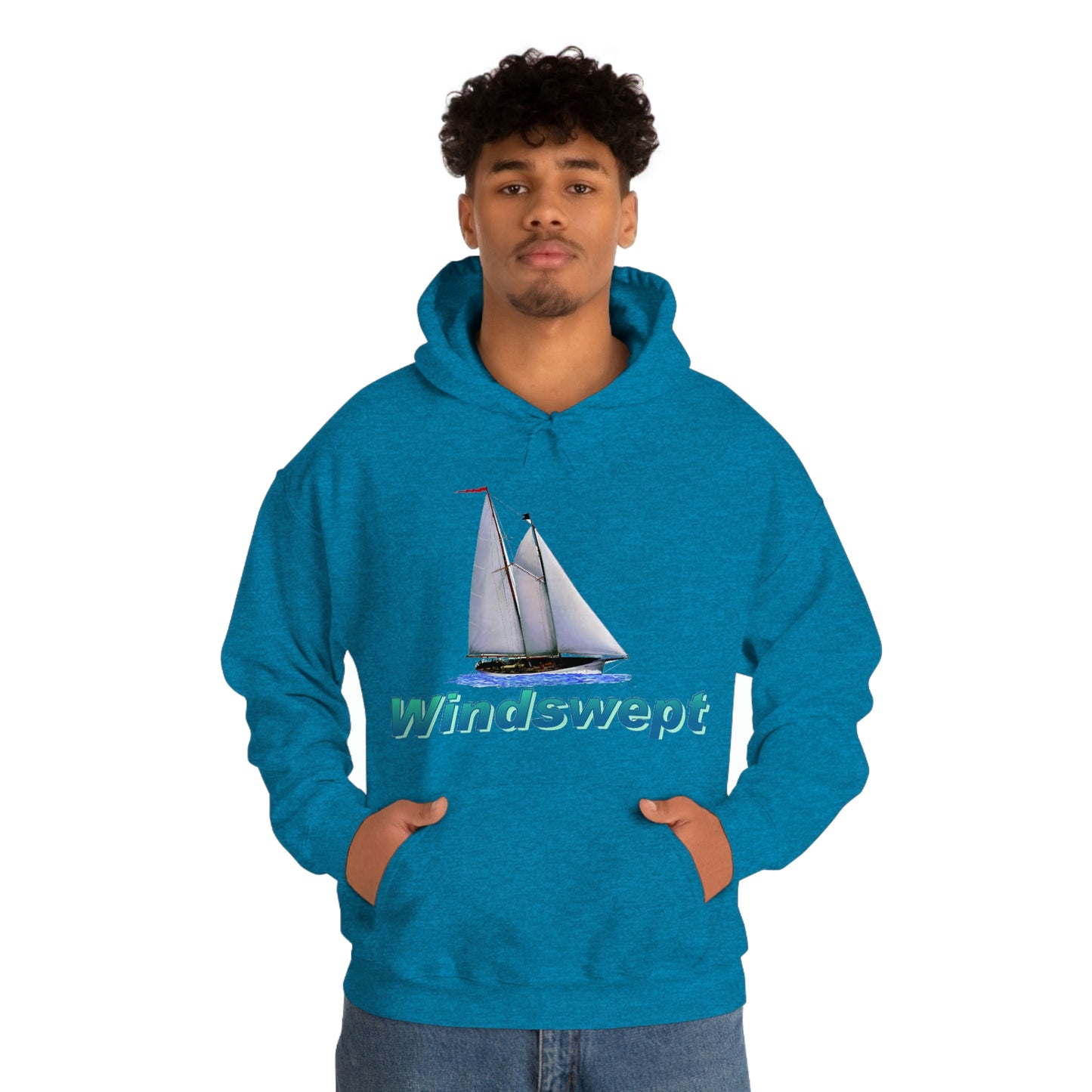 Unisex Heavy Blend™ Hooded Sweatshirt, Windswept, Mother Ocean design.