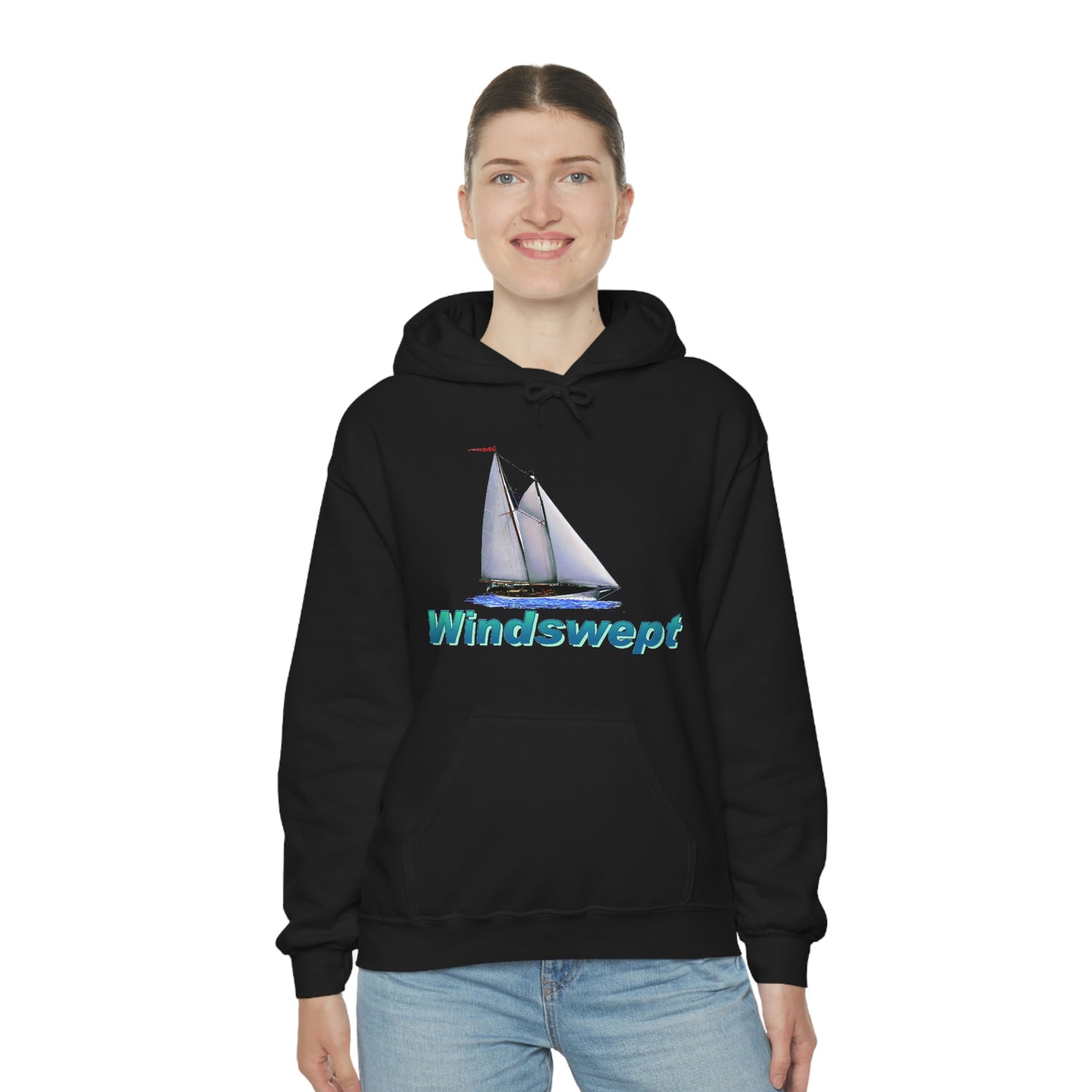 Unisex Heavy Blend™ Hooded Sweatshirt, Windswept, Mother Ocean design.