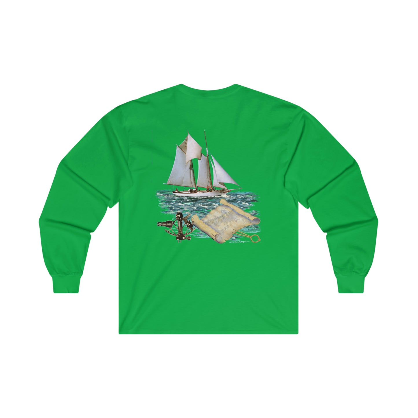 Ultra Cotton Long Sleeve Tee, W.H. Aubrey Sailboat. By John Ryerson Bredin