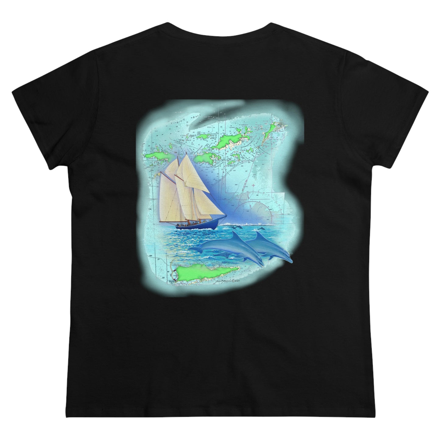 Women's Midweight Cotton Tee, Windswept Soul, Bluenose Sailboat