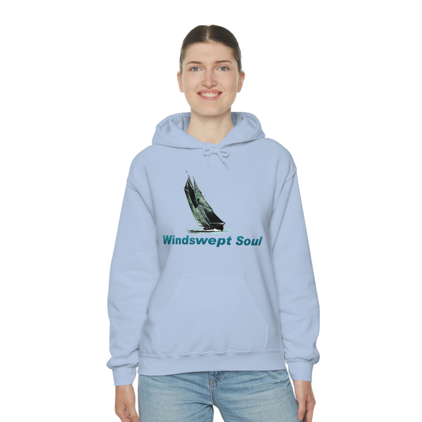 Unisex Heavy Blend™ Hooded Sweatshirt, Windswept Soul, Bluenose Sailboat.