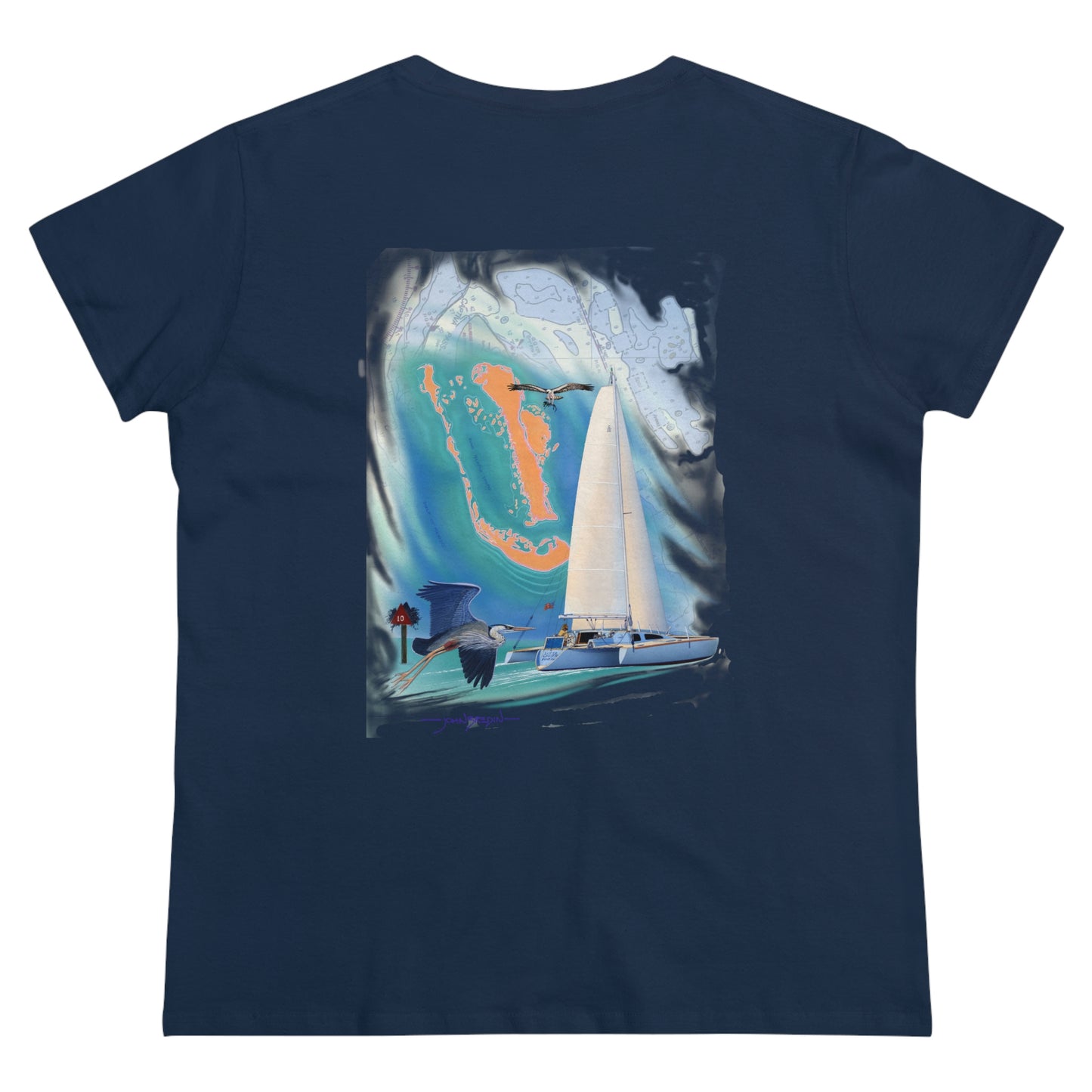 Women's Midweight Cotton Tee, Windswept, Sister Whisper Trimaran.
