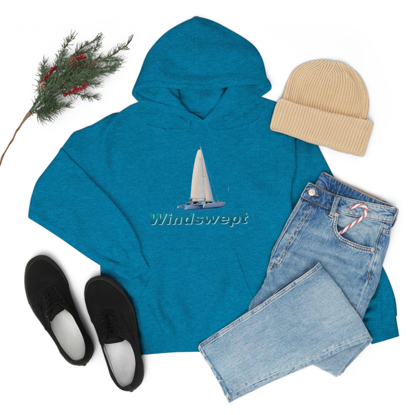 Unisex Heavy Blend™ Hooded Sweatshirt, Windswept, Sister Whisper Trimaran. Artwork by John Ryerson Bredin