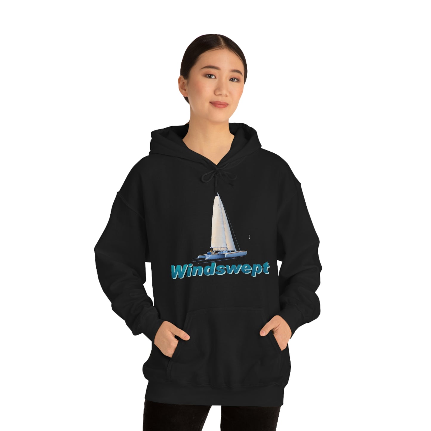 Unisex Heavy Blend™ Hooded Sweatshirt, Windswept, Sister Whisper Trimaran. Artwork by John Ryerson Bredin
