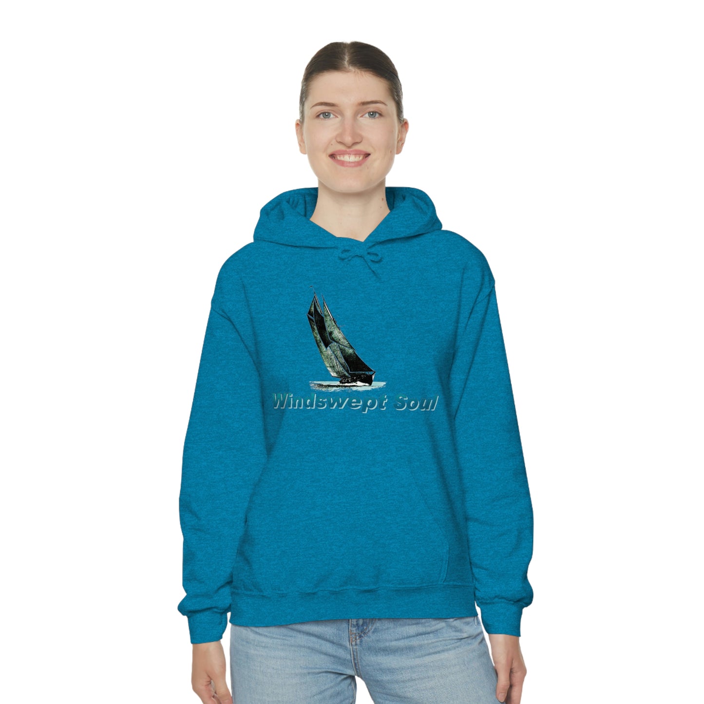 Unisex Heavy Blend™ Hooded Sweatshirt, Windswept Soul, Bluenose Sailboat.