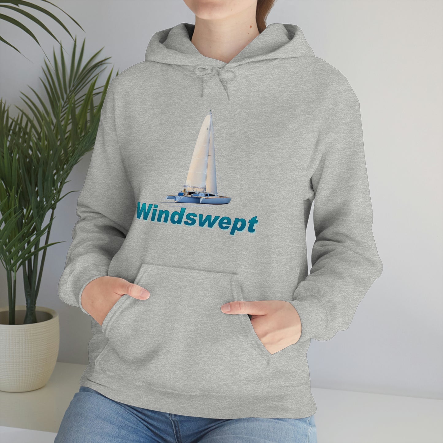 Unisex Heavy Blend™ Hooded Sweatshirt, Windswept, Sister Whisper Trimaran. Artwork by John Ryerson Bredin