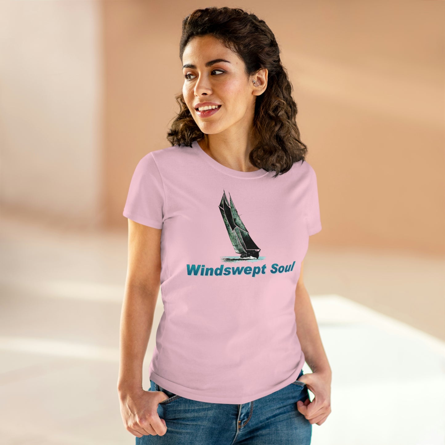 Windswept Soult, Bluenose sailboat, Women's Midweight Cotton Tee