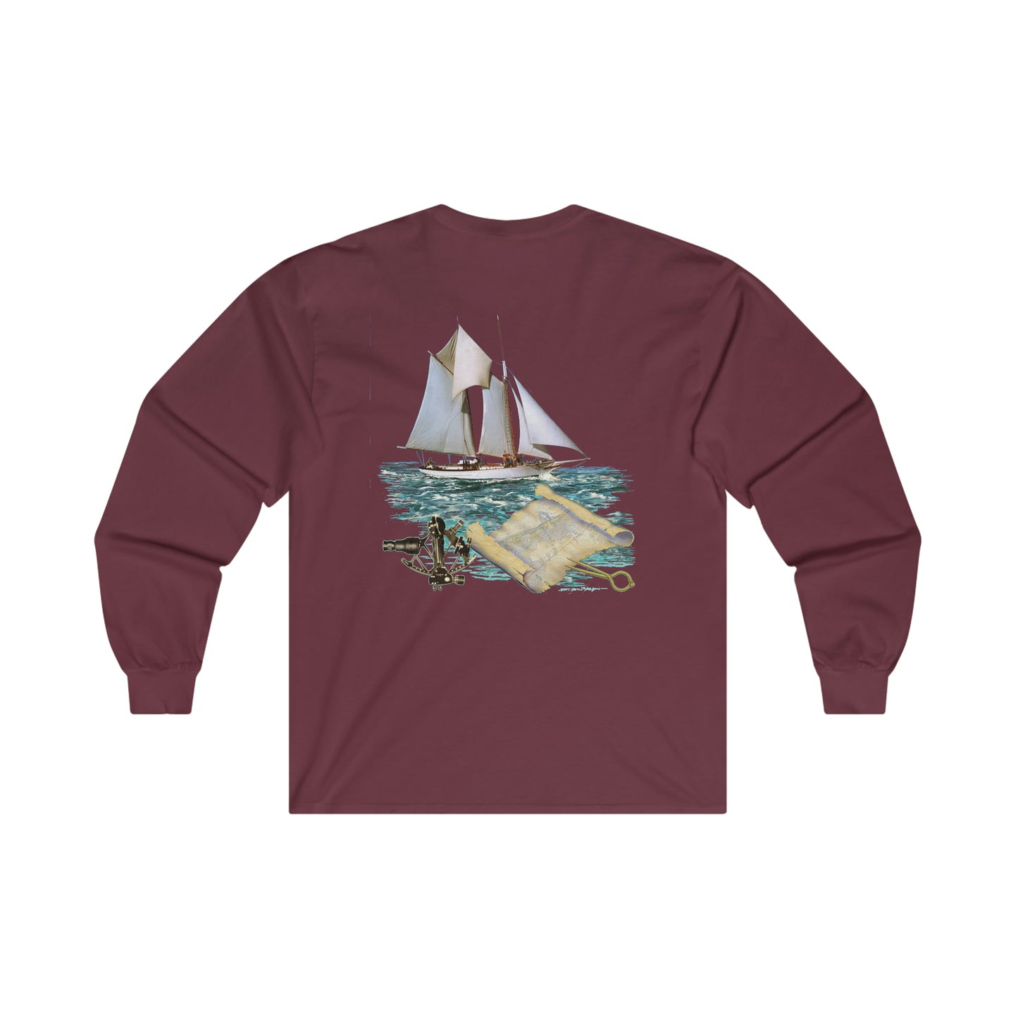 Ultra Cotton Long Sleeve Tee, W.H. Aubrey Sailboat. By John Ryerson Bredin
