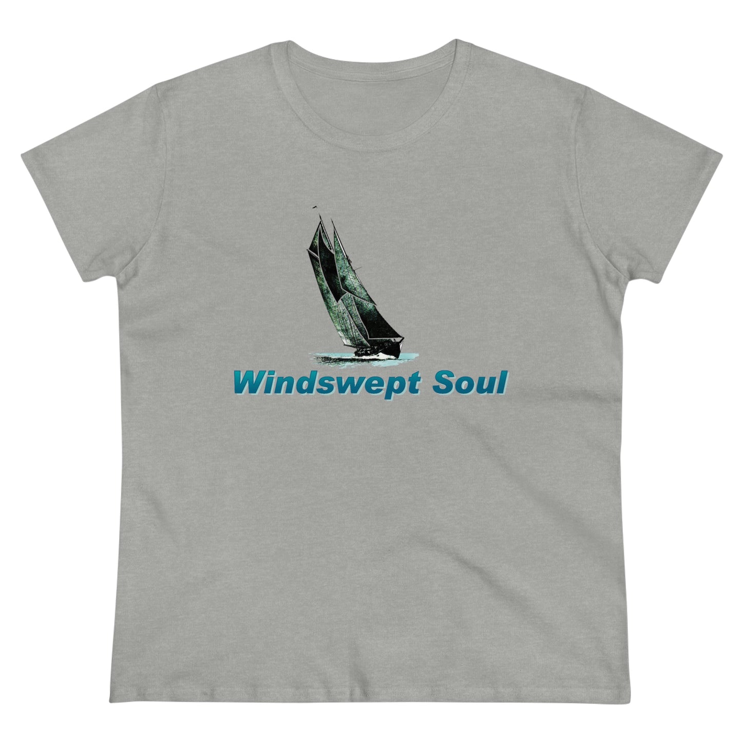 Women's Midweight Cotton Tee, Windswept Soul, Bluenose Sailboat