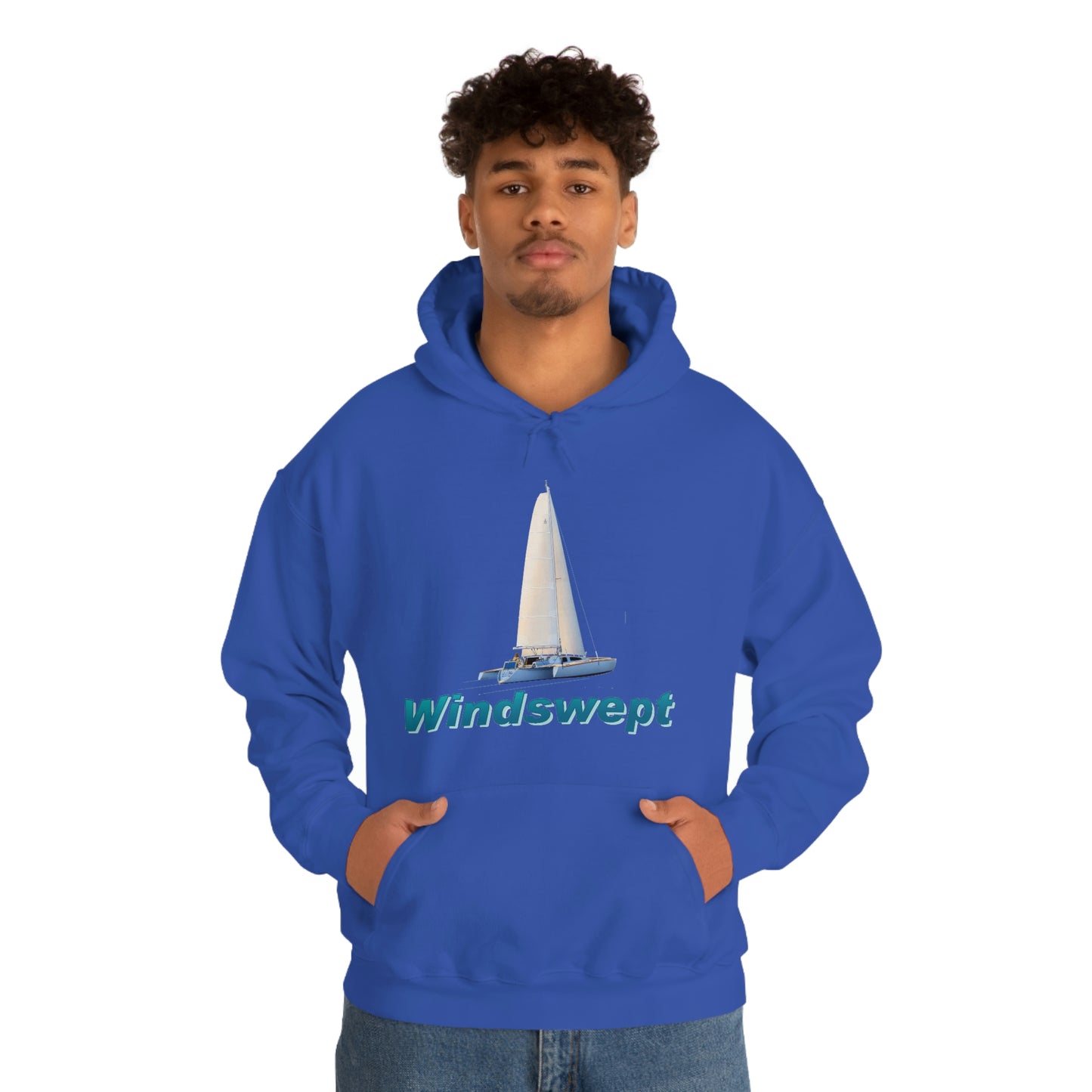 Unisex Heavy Blend™ Hooded Sweatshirt, Windswept, Sister Whisper Trimaran. Artwork by John Ryerson Bredin