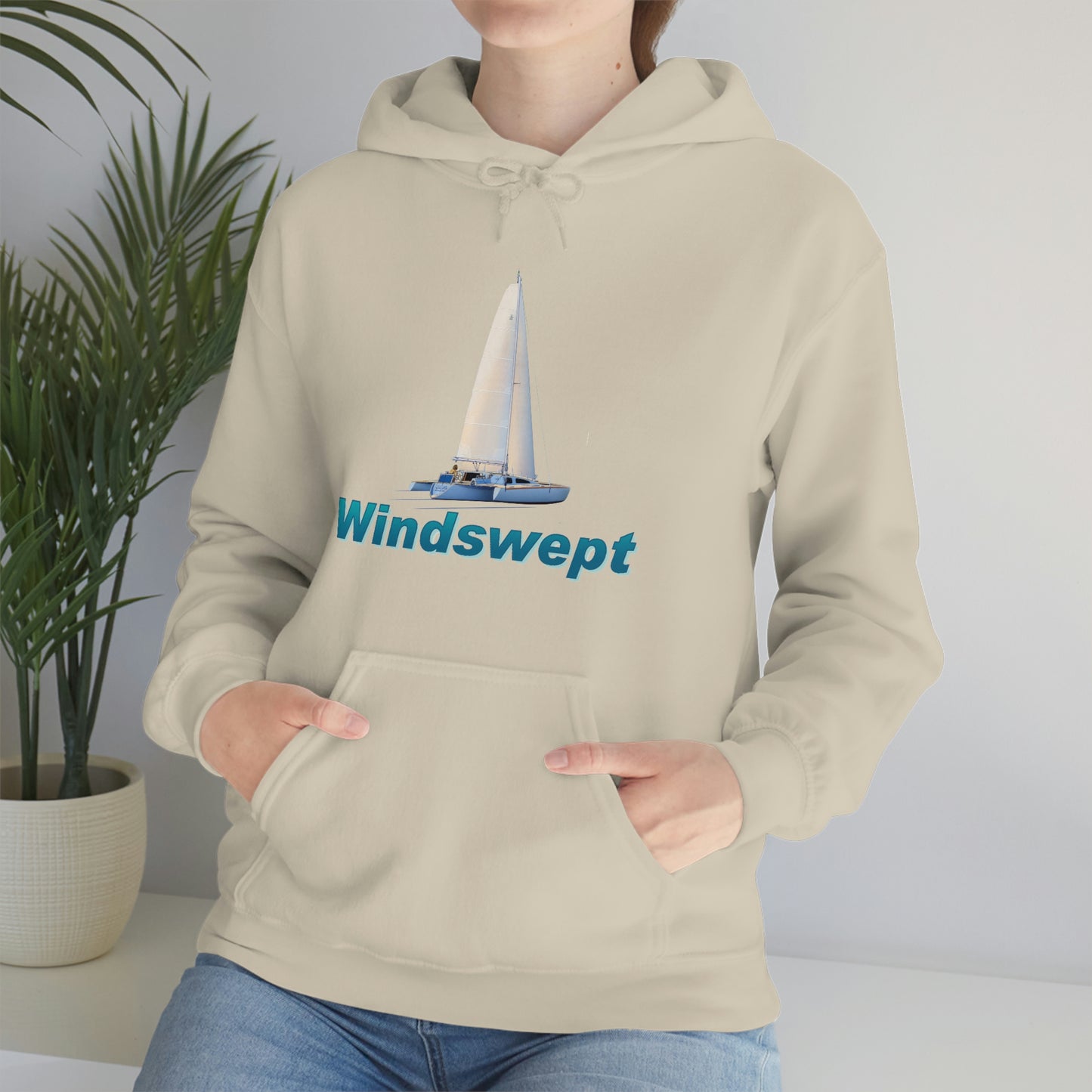 Unisex Heavy Blend™ Hooded Sweatshirt, Windswept, Sister Whisper Trimaran. Artwork by John Ryerson Bredin
