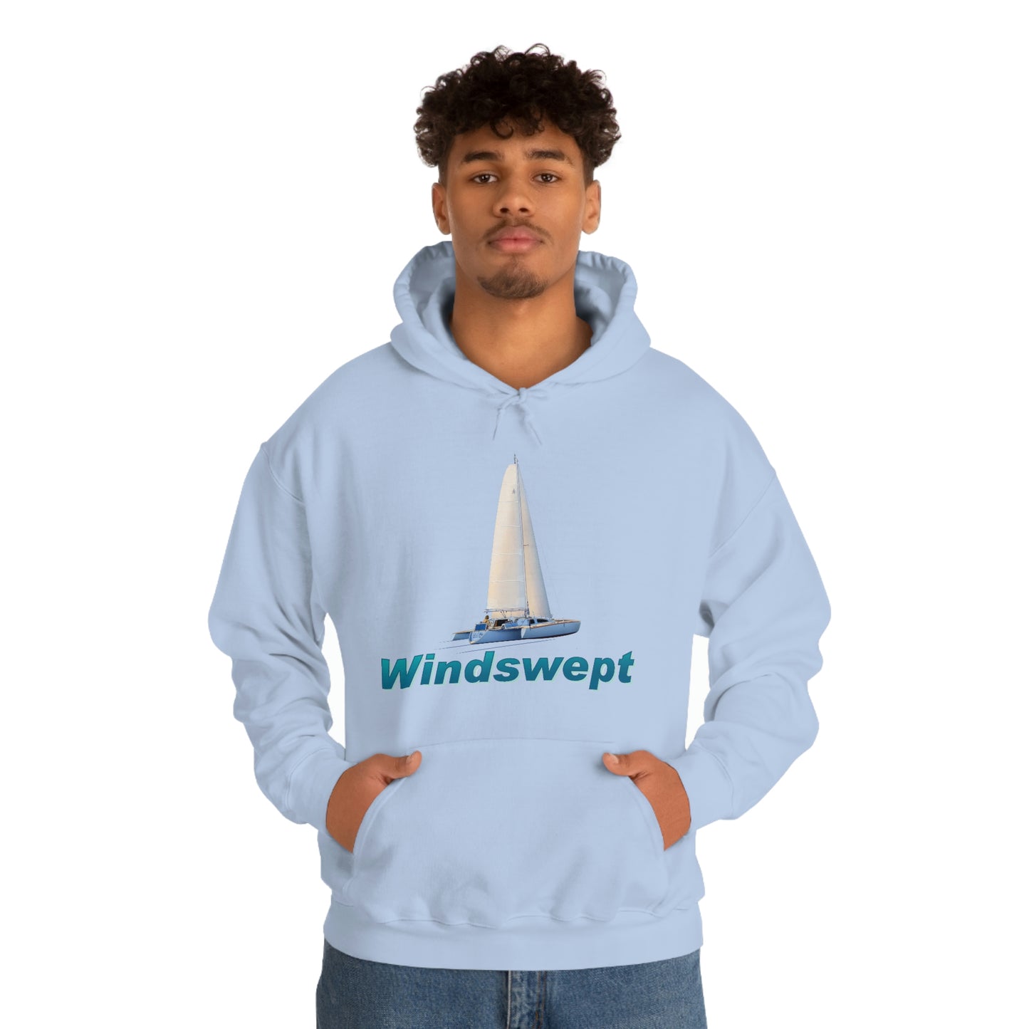 Unisex Heavy Blend™ Hooded Sweatshirt, Windswept, Sister Whisper Trimaran. Artwork by John Ryerson Bredin