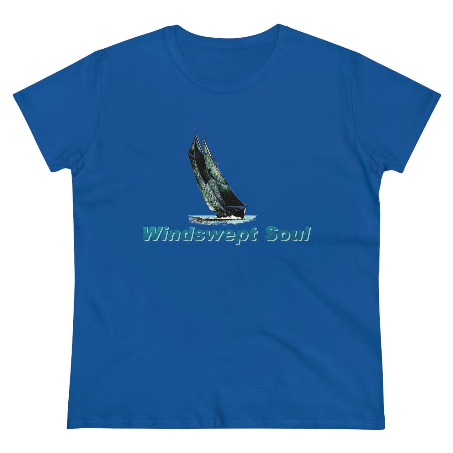 Women's Midweight Cotton Tee, Windswept Soul, Bluenose Sailboat