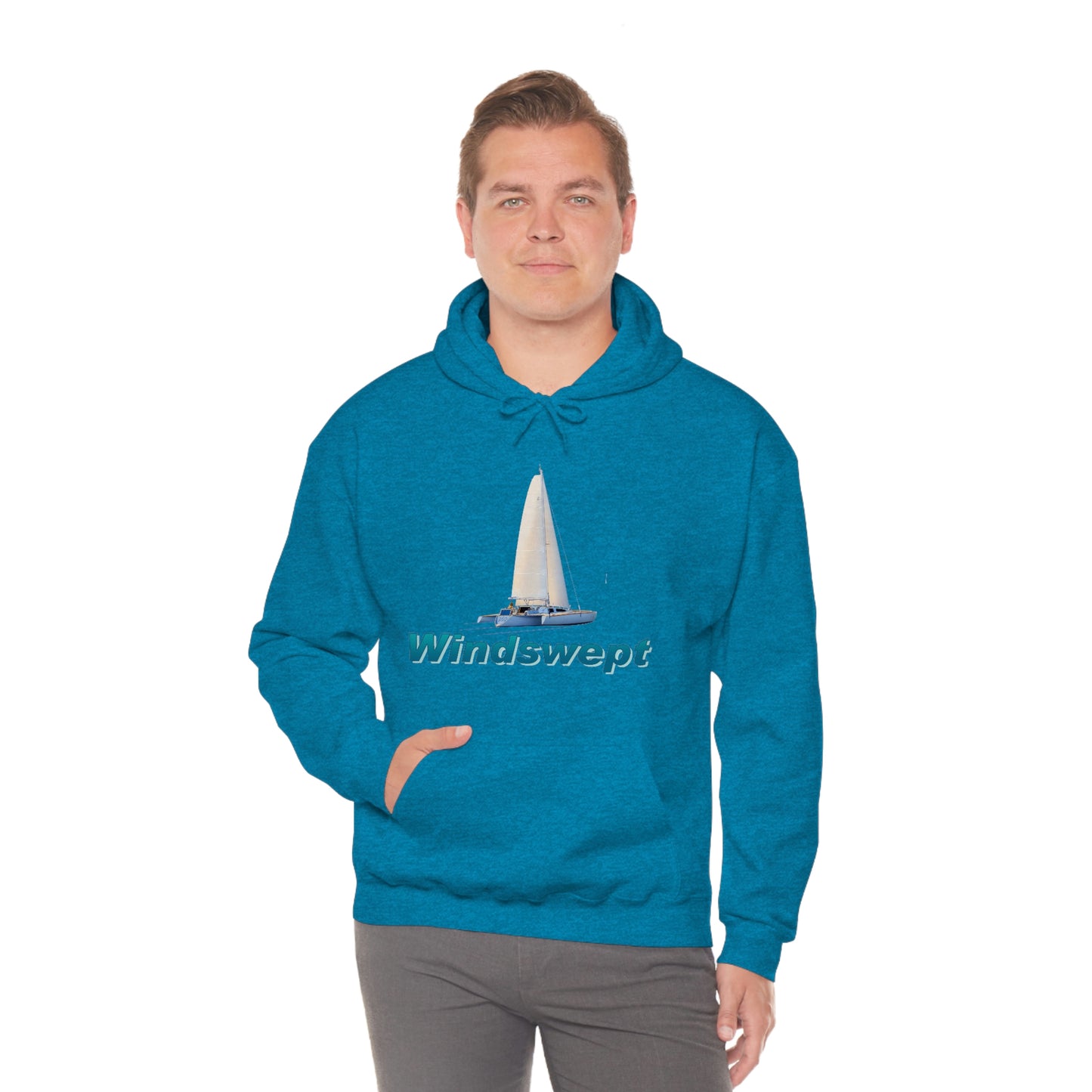 Unisex Heavy Blend™ Hooded Sweatshirt, Windswept, Sister Whisper Trimaran. Artwork by John Ryerson Bredin