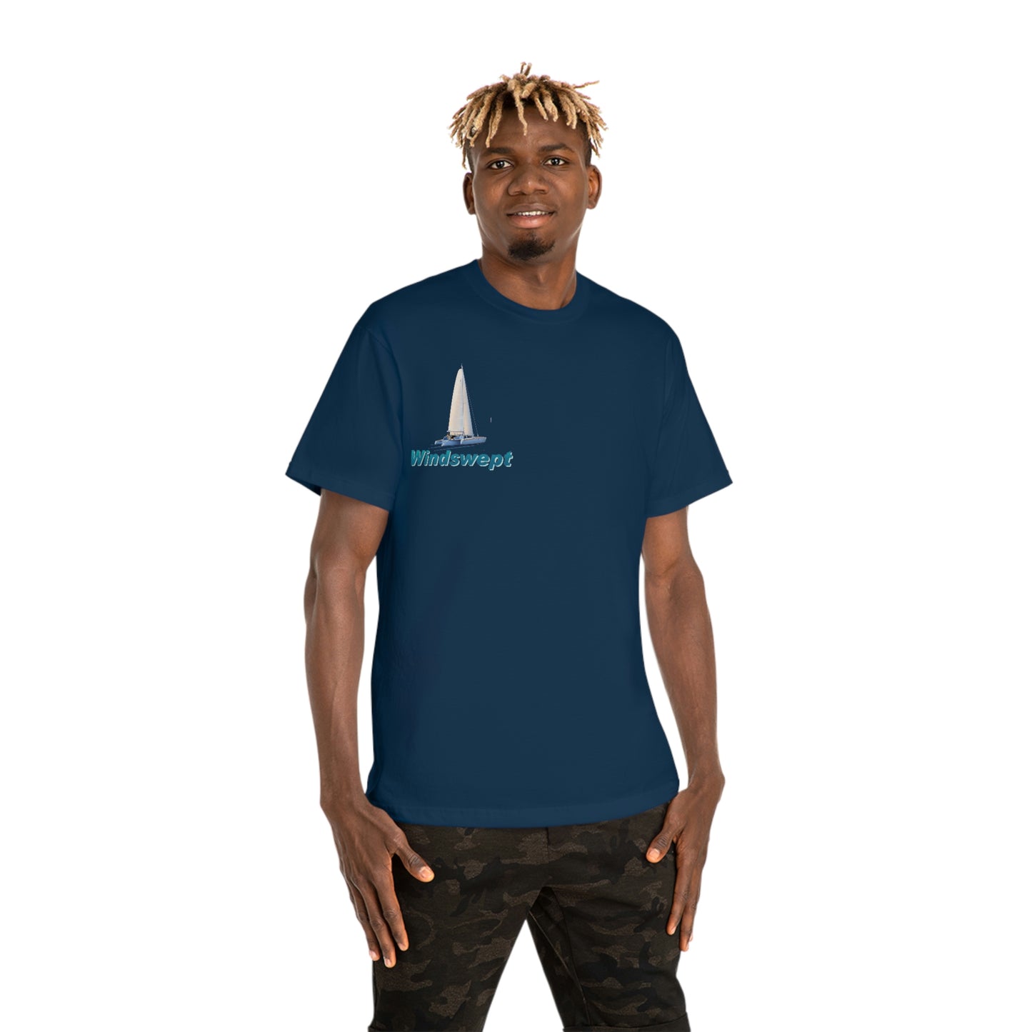 Windswept T-Shirt, Sister Whisper Trimaran. Unisex Hammer™ T-shirt. Artwork by John Ryerson Bredin.