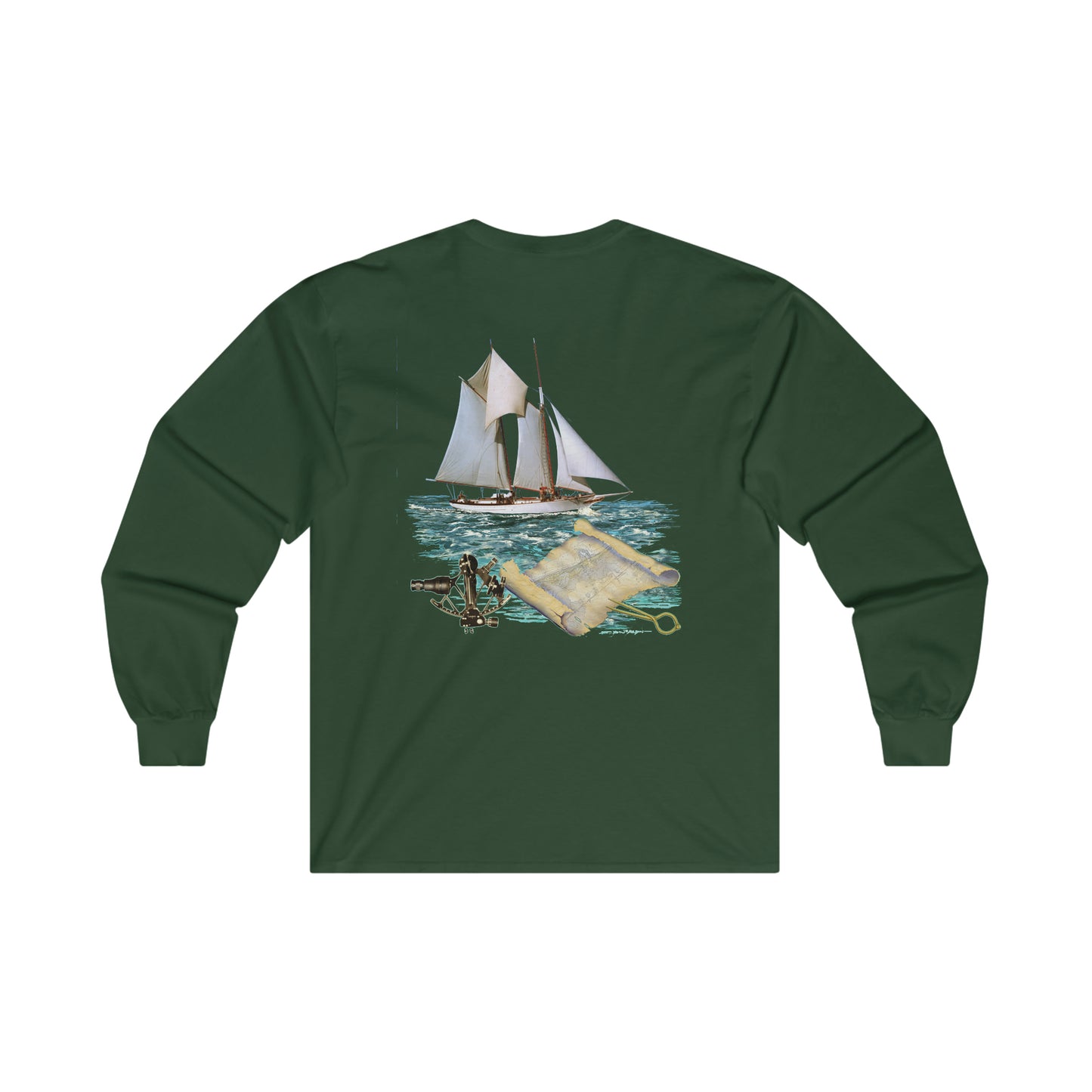 Ultra Cotton Long Sleeve Tee, W.H. Aubrey Sailboat. By John Ryerson Bredin