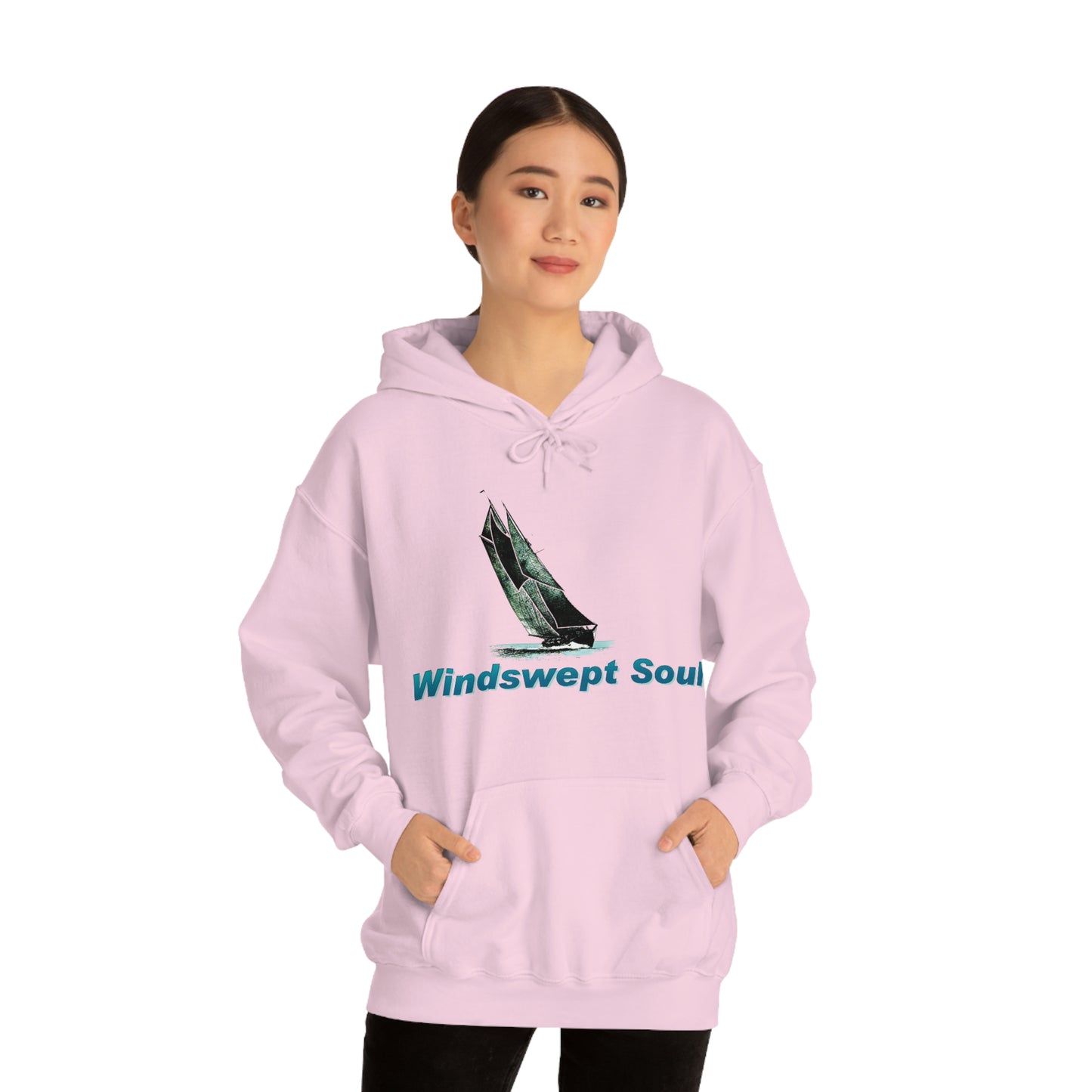 Unisex Heavy Blend™ Hooded Sweatshirt, Windswept Soul, Bluenose Sailboat.