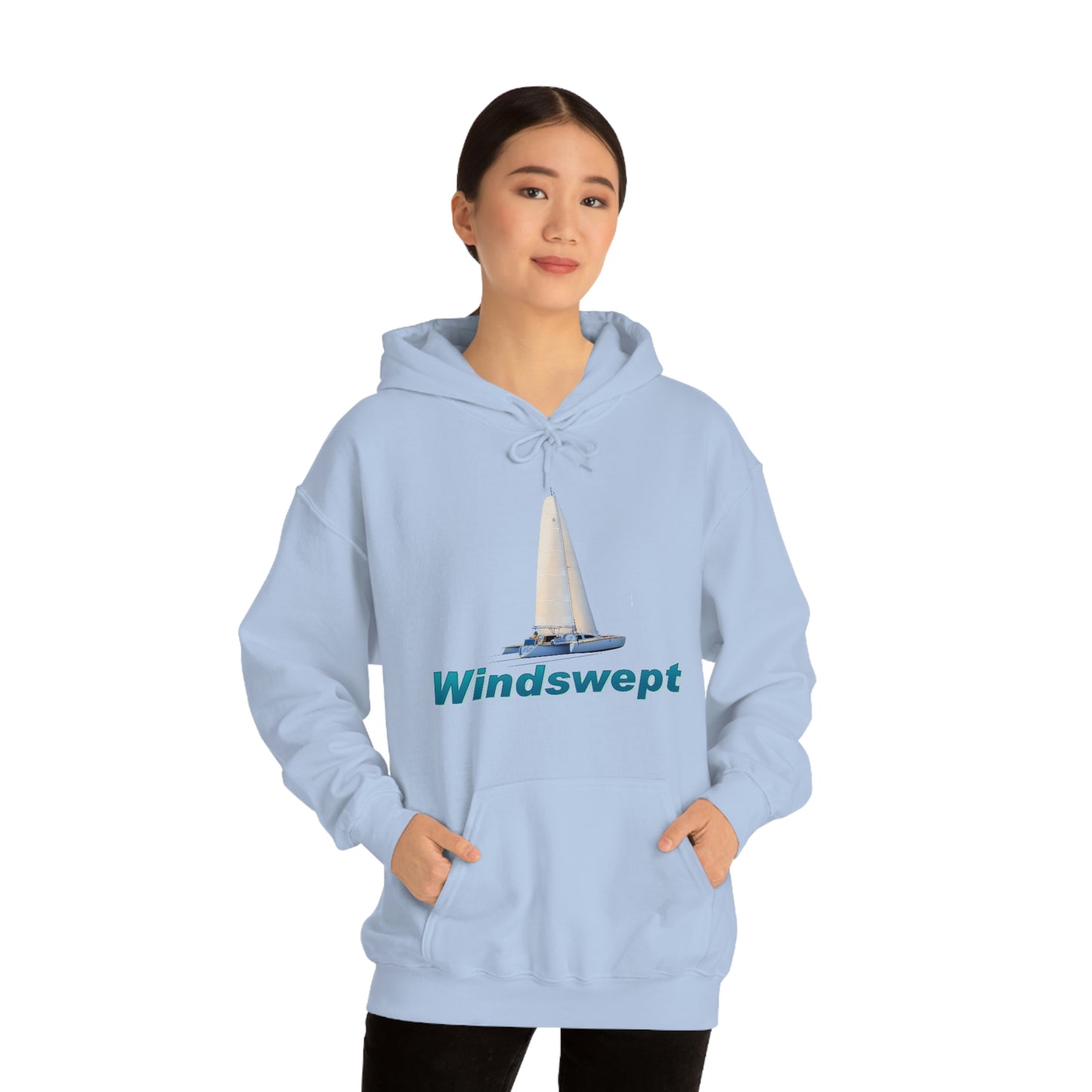 Unisex Heavy Blend™ Hooded Sweatshirt, Windswept, Sister Whisper Trimaran. Artwork by John Ryerson Bredin