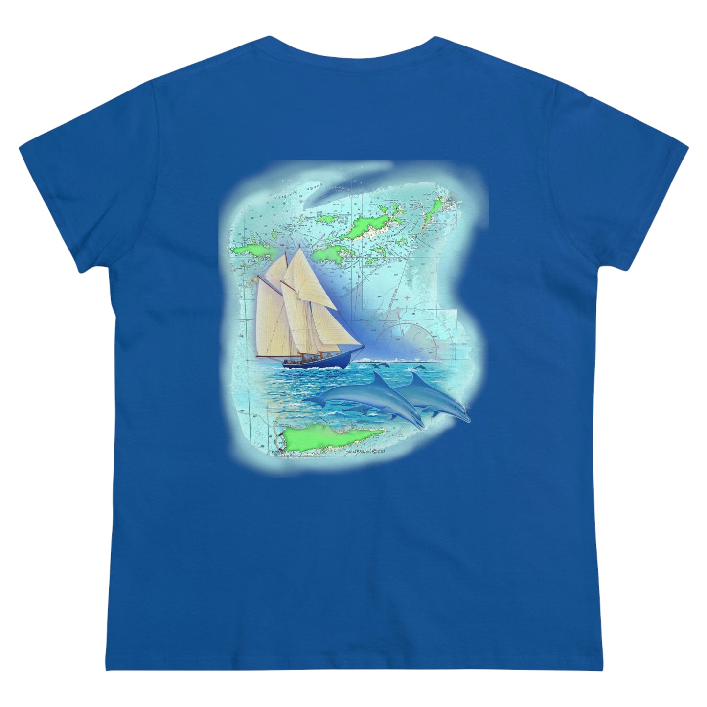 Women's Midweight Cotton Tee, Windswept Soul, Bluenose Sailboat