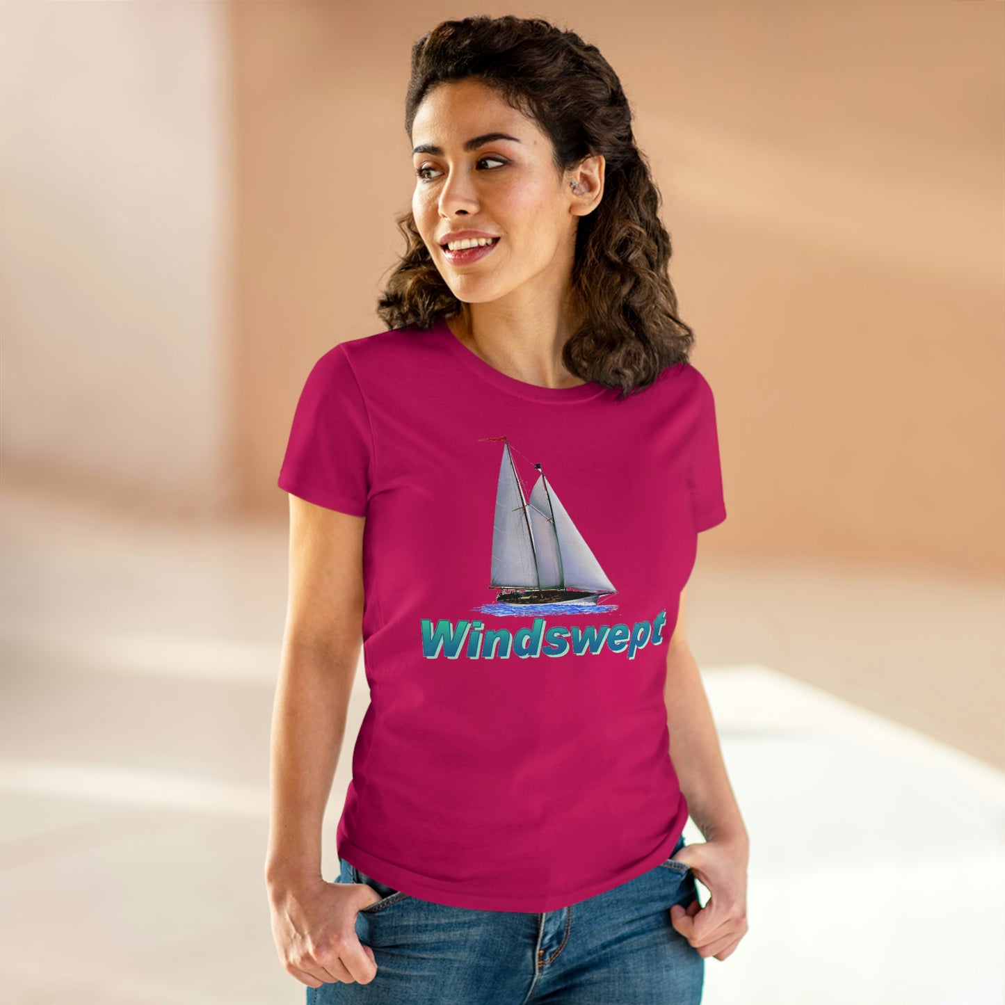 Windswept T-Shirt, Mother Ocean design. Women's Midweight Cotton Tee. Artwork by John Ryerson Bredin