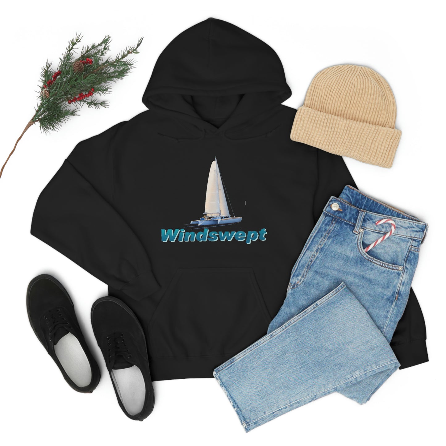 Unisex Heavy Blend™ Hooded Sweatshirt, Windswept, Sister Whisper Trimaran. Artwork by John Ryerson Bredin