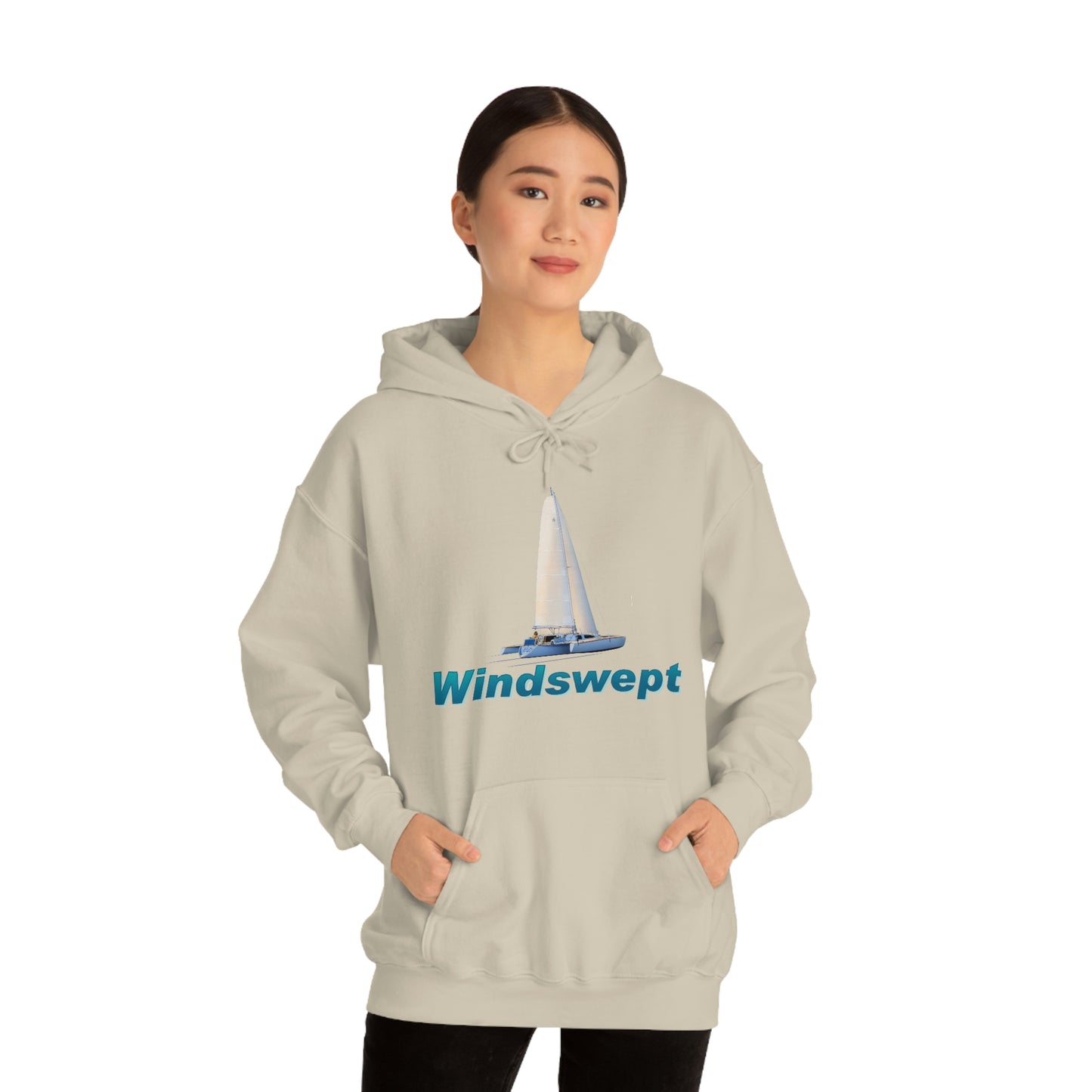 Unisex Heavy Blend™ Hooded Sweatshirt, Windswept, Sister Whisper Trimaran. Artwork by John Ryerson Bredin