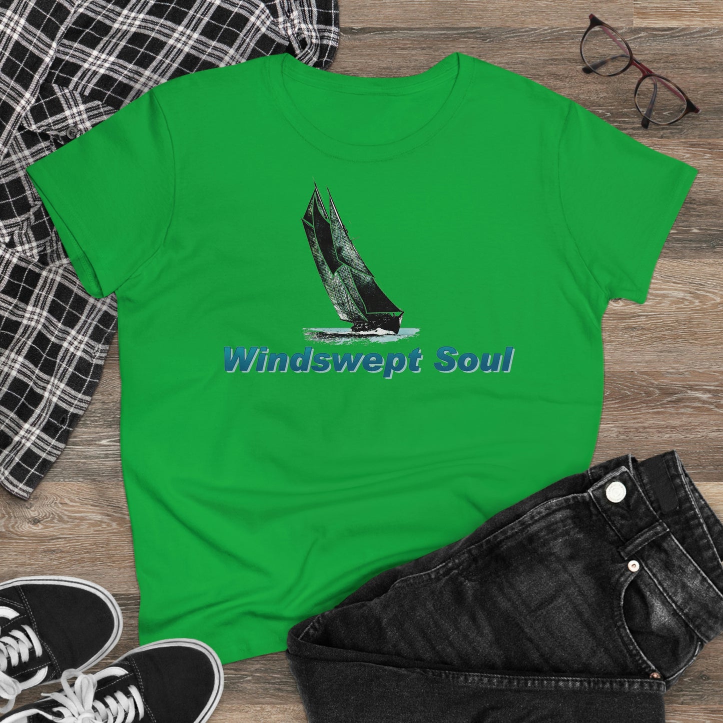 Windswept Soult, Bluenose sailboat, Women's Midweight Cotton Tee