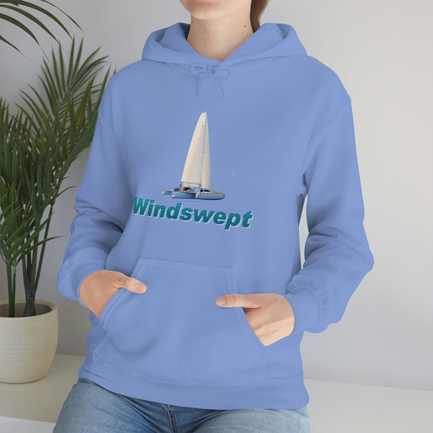 Unisex Heavy Blend™ Hooded Sweatshirt, Windswept, Sister Whisper Trimaran. Artwork by John Ryerson Bredin