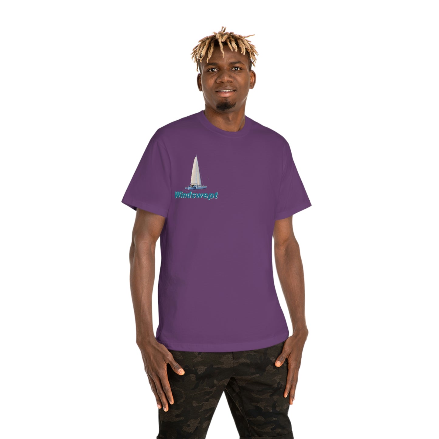 Windswept T-Shirt, Sister Whisper Trimaran. Unisex Hammer™ T-shirt. Artwork by John Ryerson Bredin.