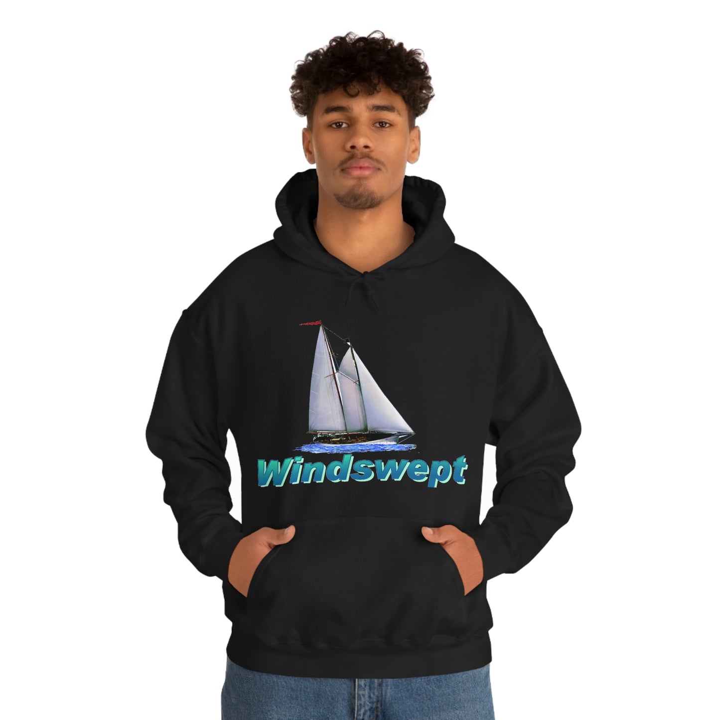 Unisex Heavy Blend™ Hooded Sweatshirt, Windswept, Mother Ocean design.
