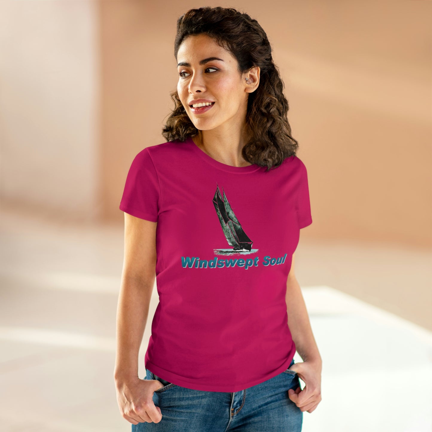 Windswept Soult, Bluenose sailboat, Women's Midweight Cotton Tee