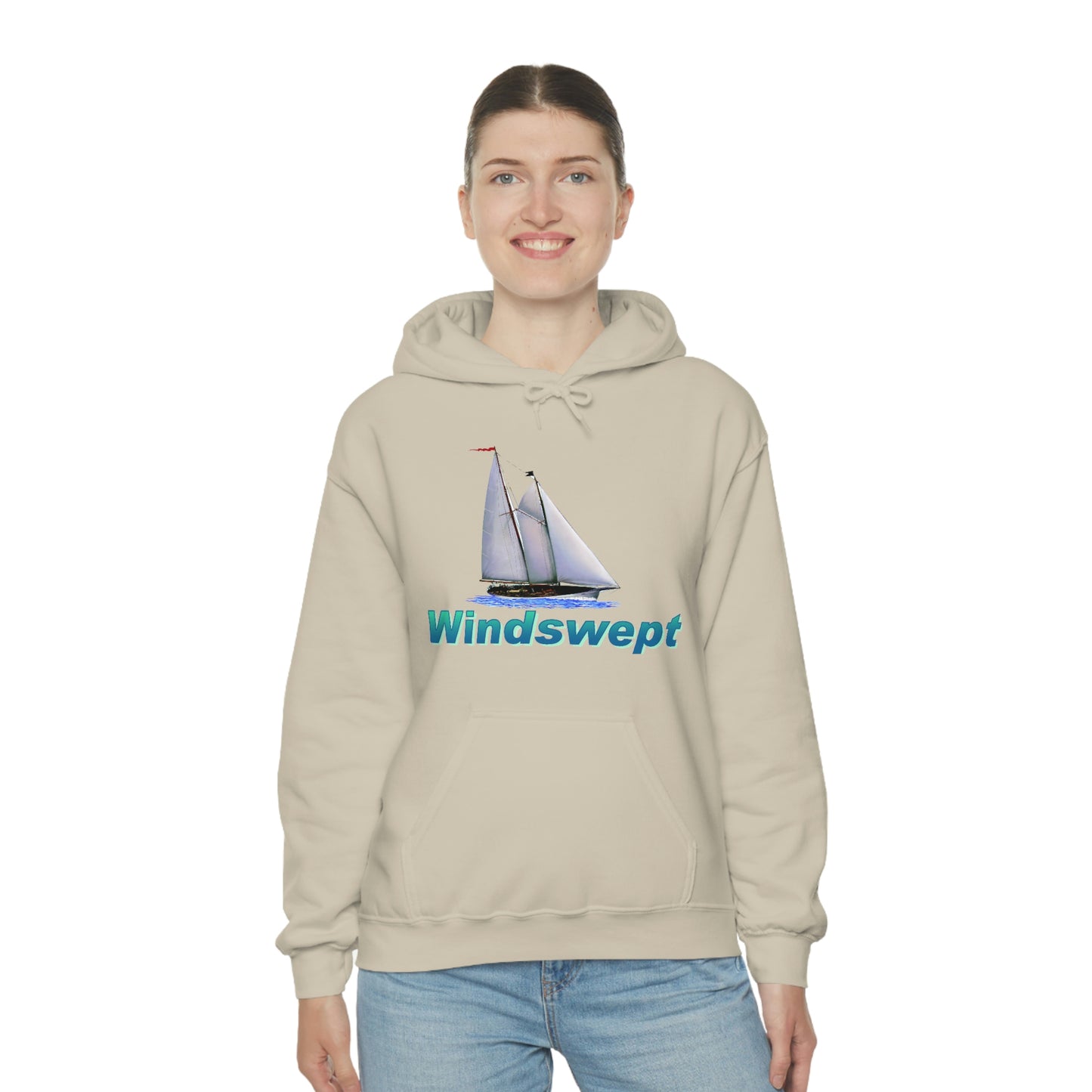 Unisex Heavy Blend™ Hooded Sweatshirt, Windswept, Mother Ocean design.