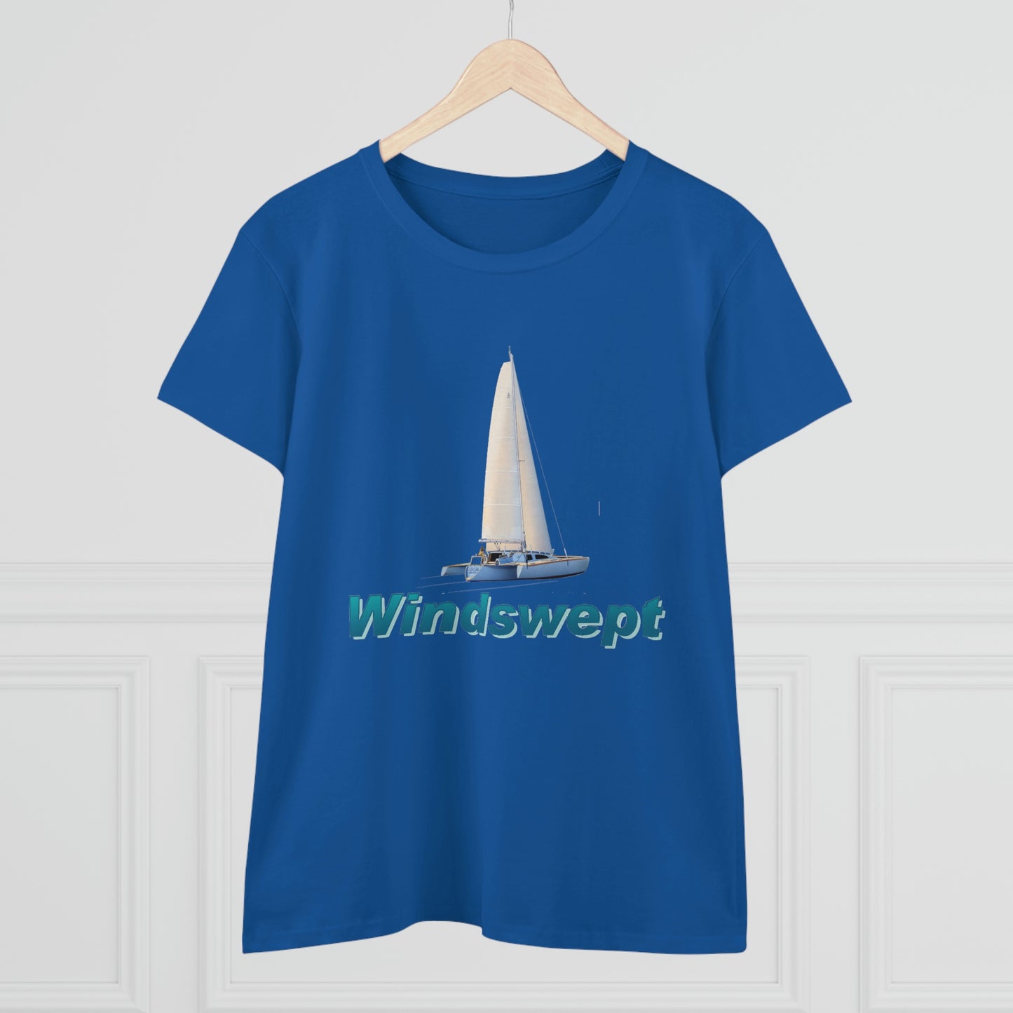 Women's Midweight Cotton Tee, Windswept, Sister Whisper Trimaran.