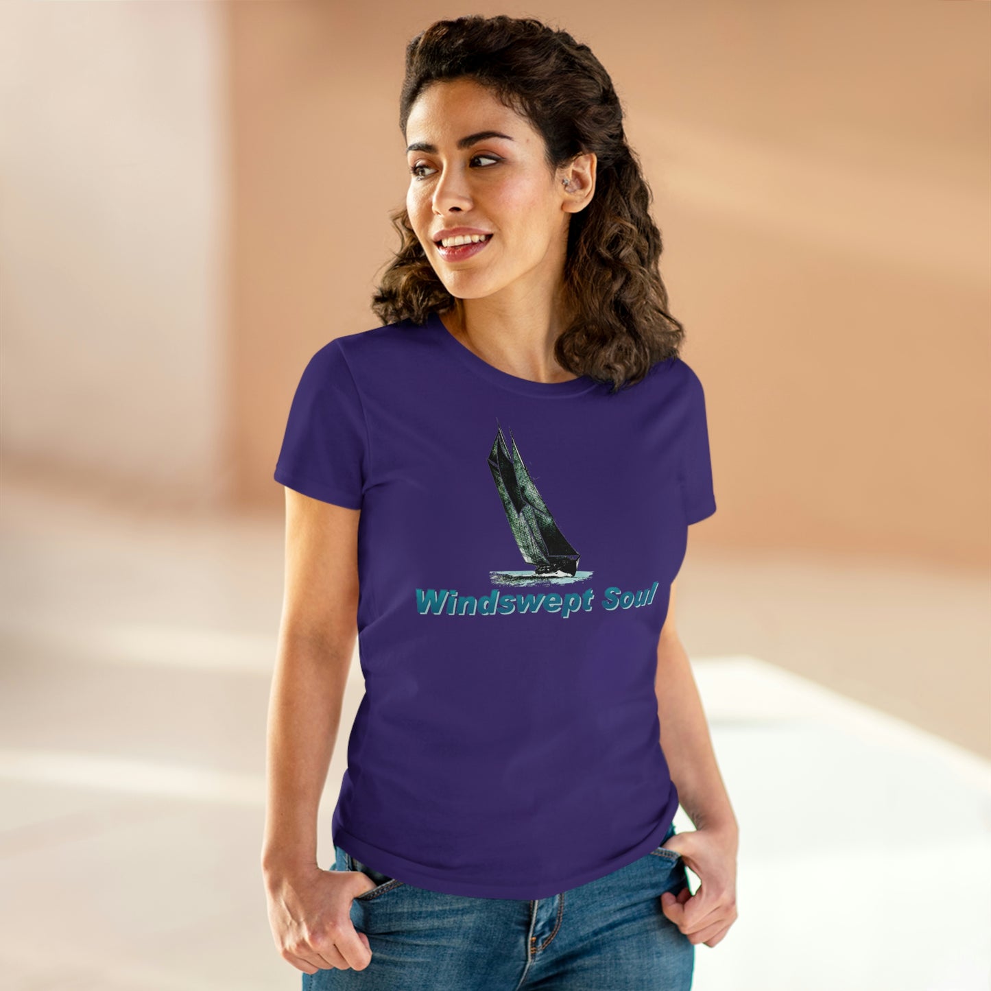 Windswept Soult, Bluenose sailboat, Women's Midweight Cotton Tee