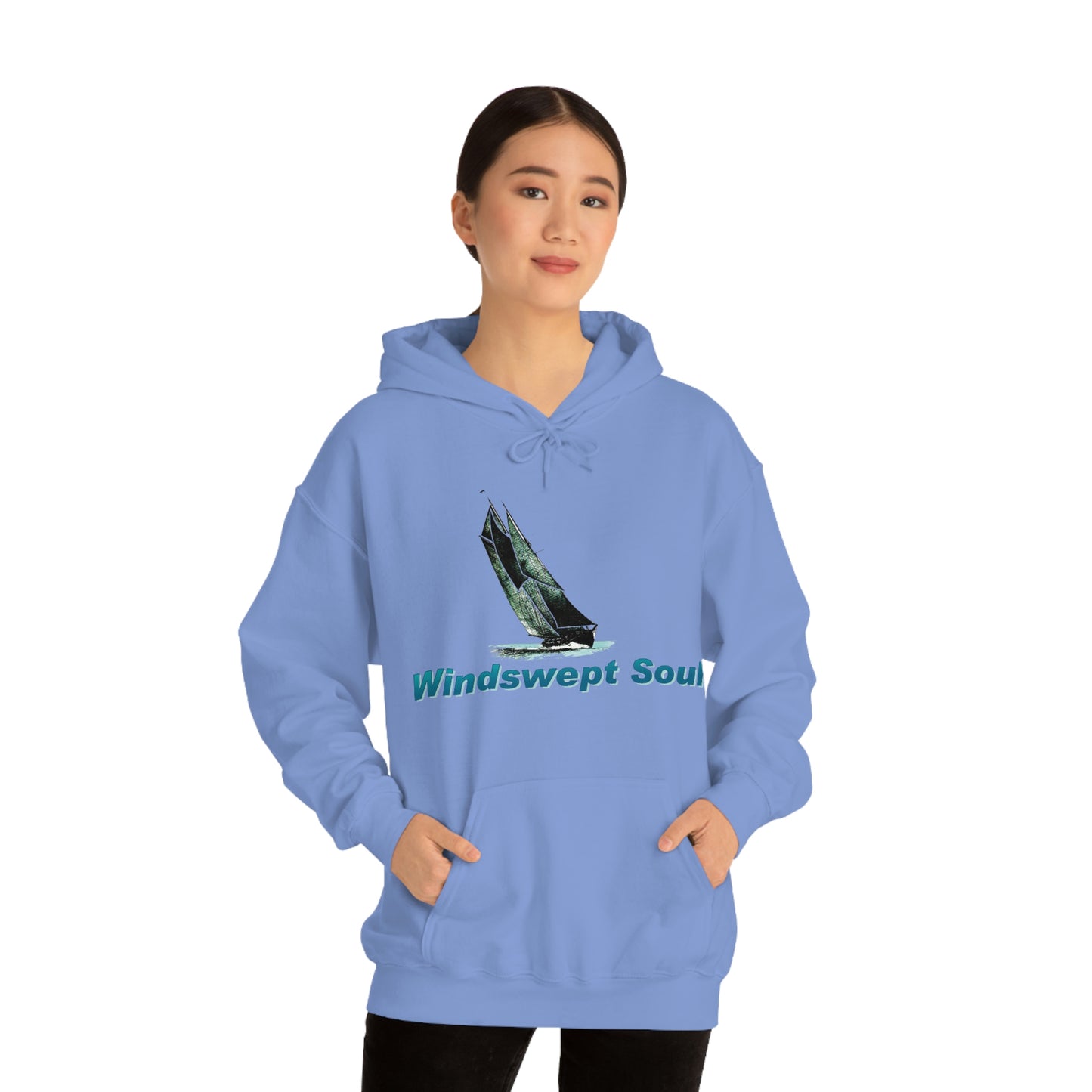 Unisex Heavy Blend™ Hooded Sweatshirt, Windswept Soul, Bluenose Sailboat.
