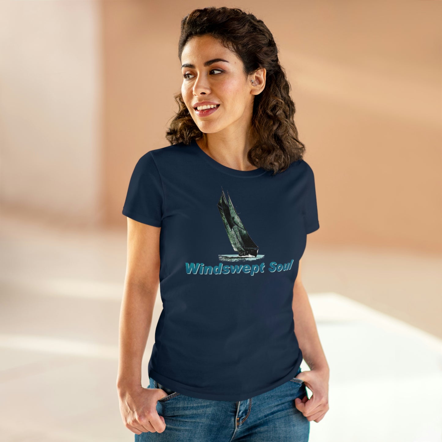 Windswept Soult, Bluenose sailboat, Women's Midweight Cotton Tee