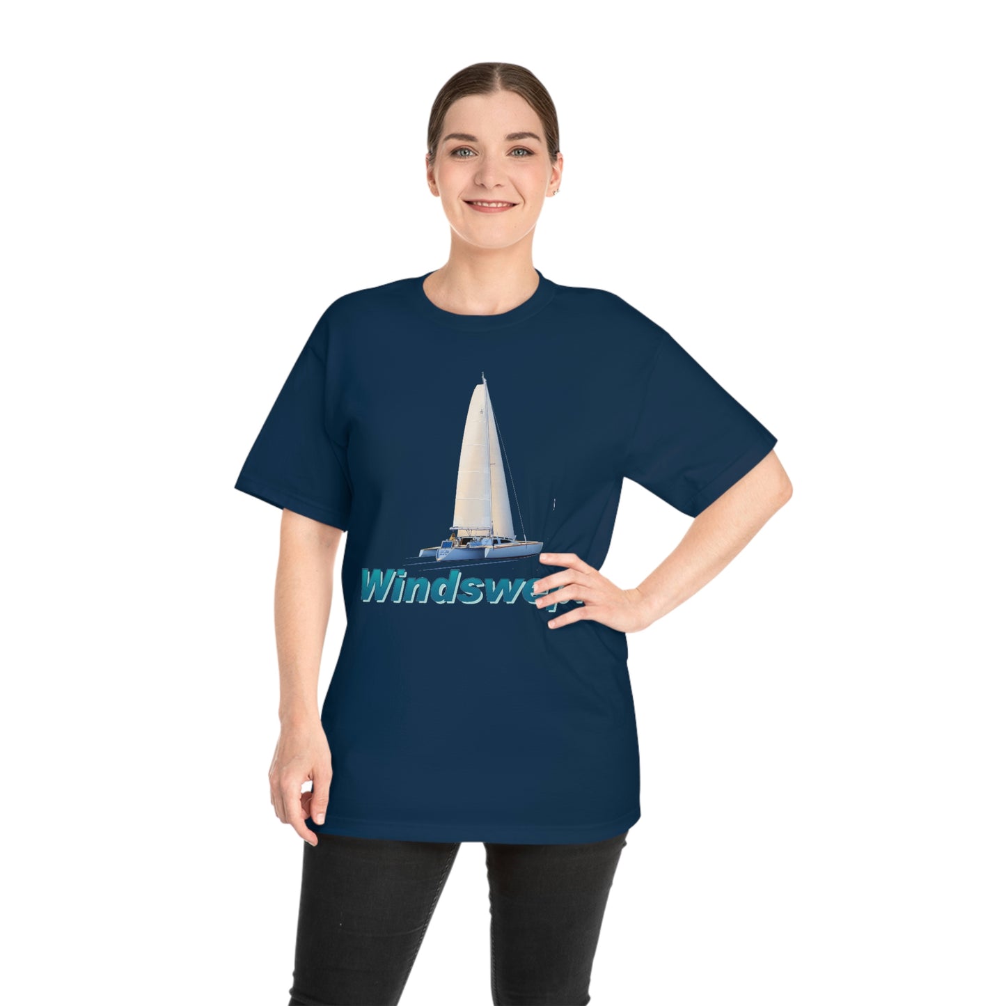 Windswept T-Shirt, Sister Whisper Trimaran. Unisex Hammer™ T-shirt. Artwork by John Ryerson Bredin.