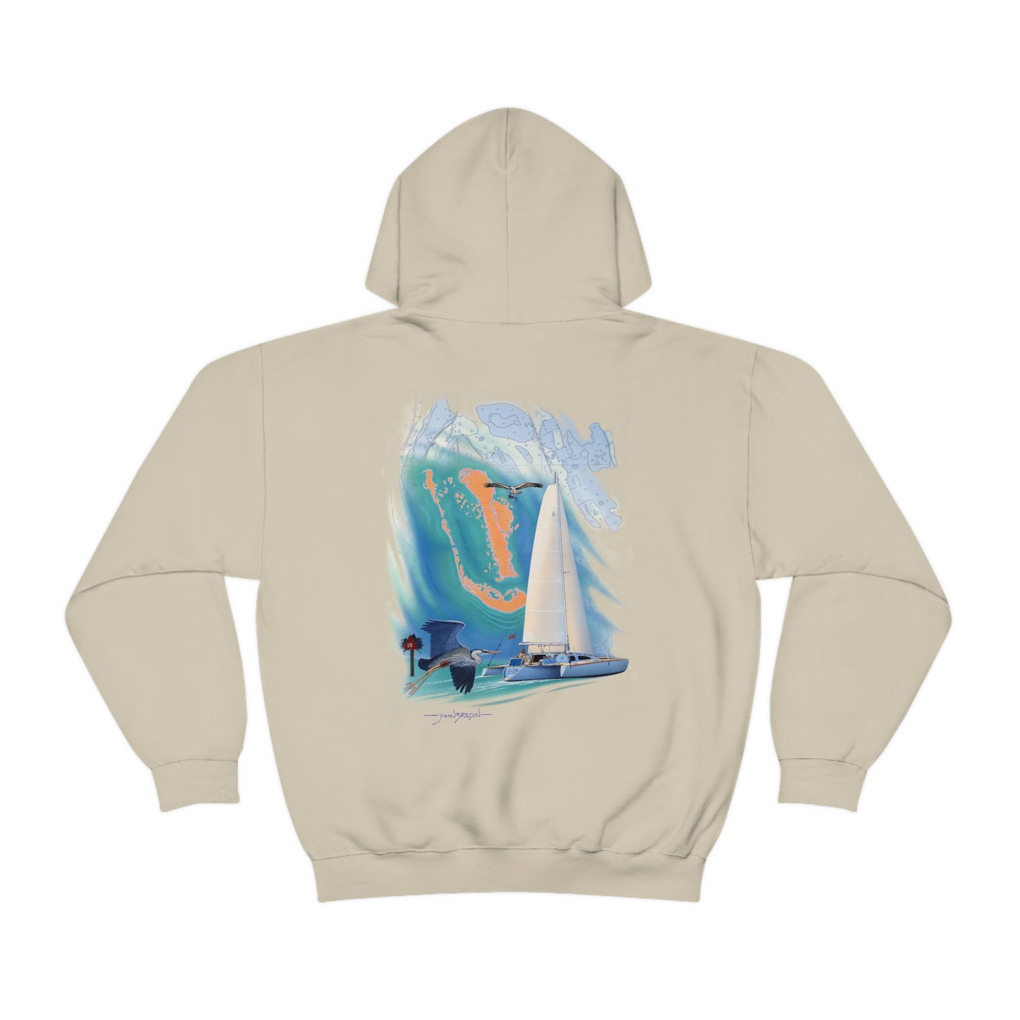 Unisex Heavy Blend™ Hooded Sweatshirt, Windswept, Sister Whisper Trimaran. Artwork by John Ryerson Bredin