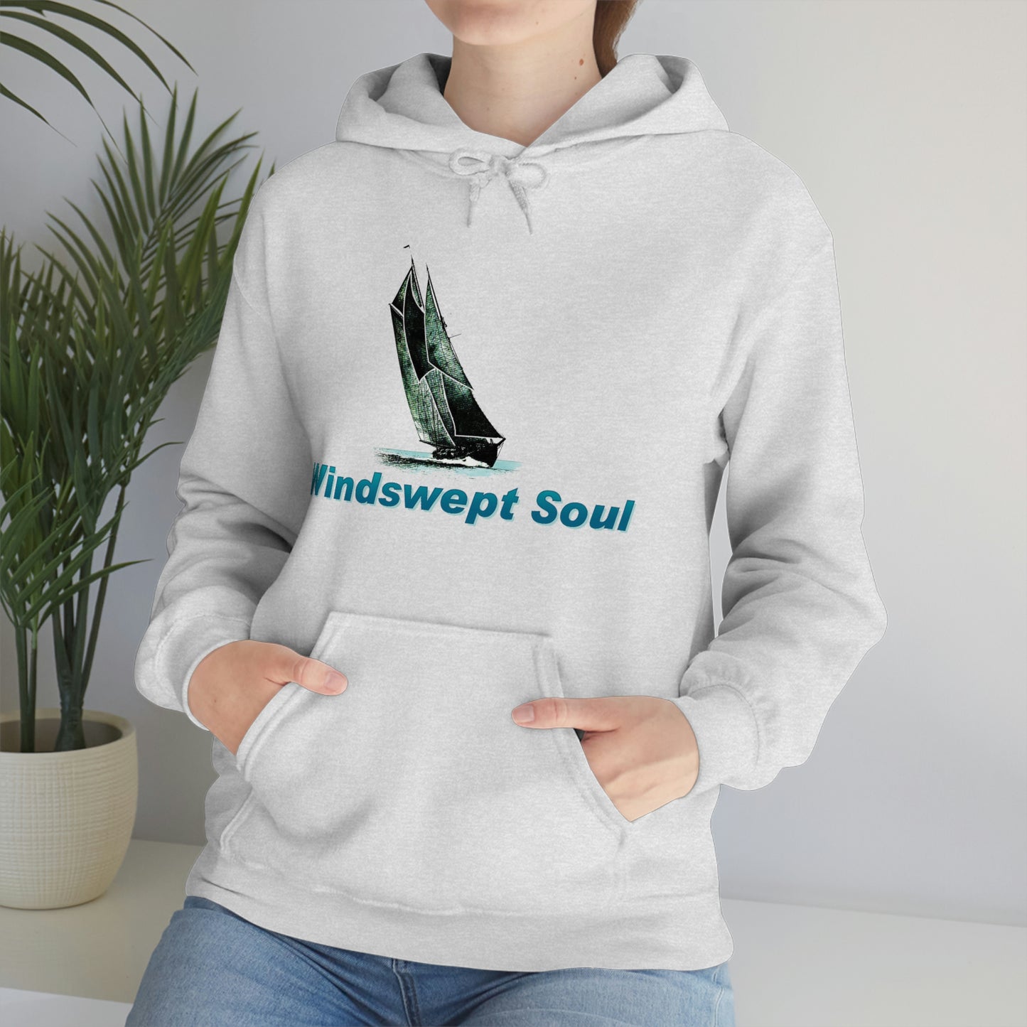 Unisex Heavy Blend™ Hooded Sweatshirt, Windswept Soul, Bluenose Sailboat.