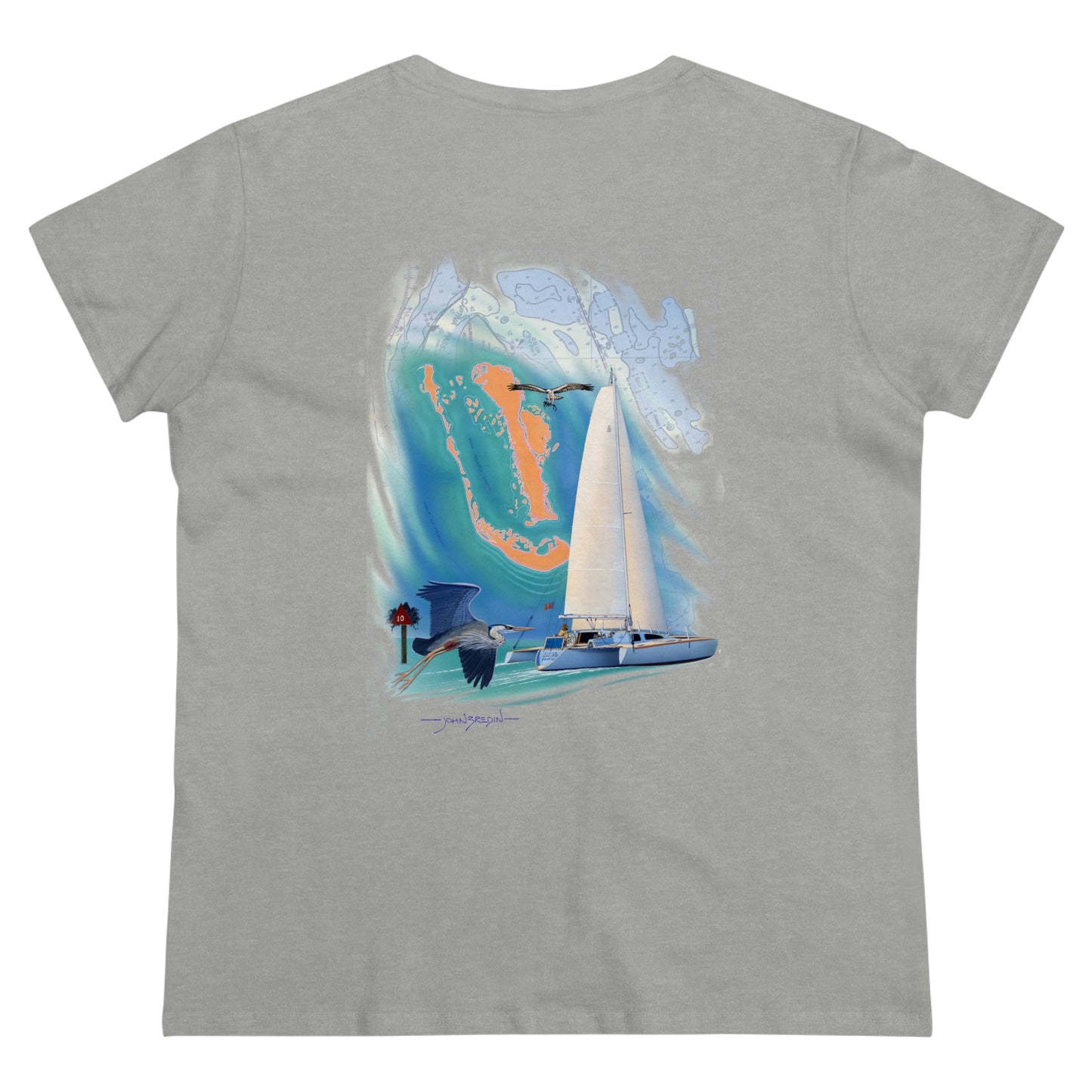 Women's Midweight Cotton Tee, Windswept, Sister Whisper Trimaran.