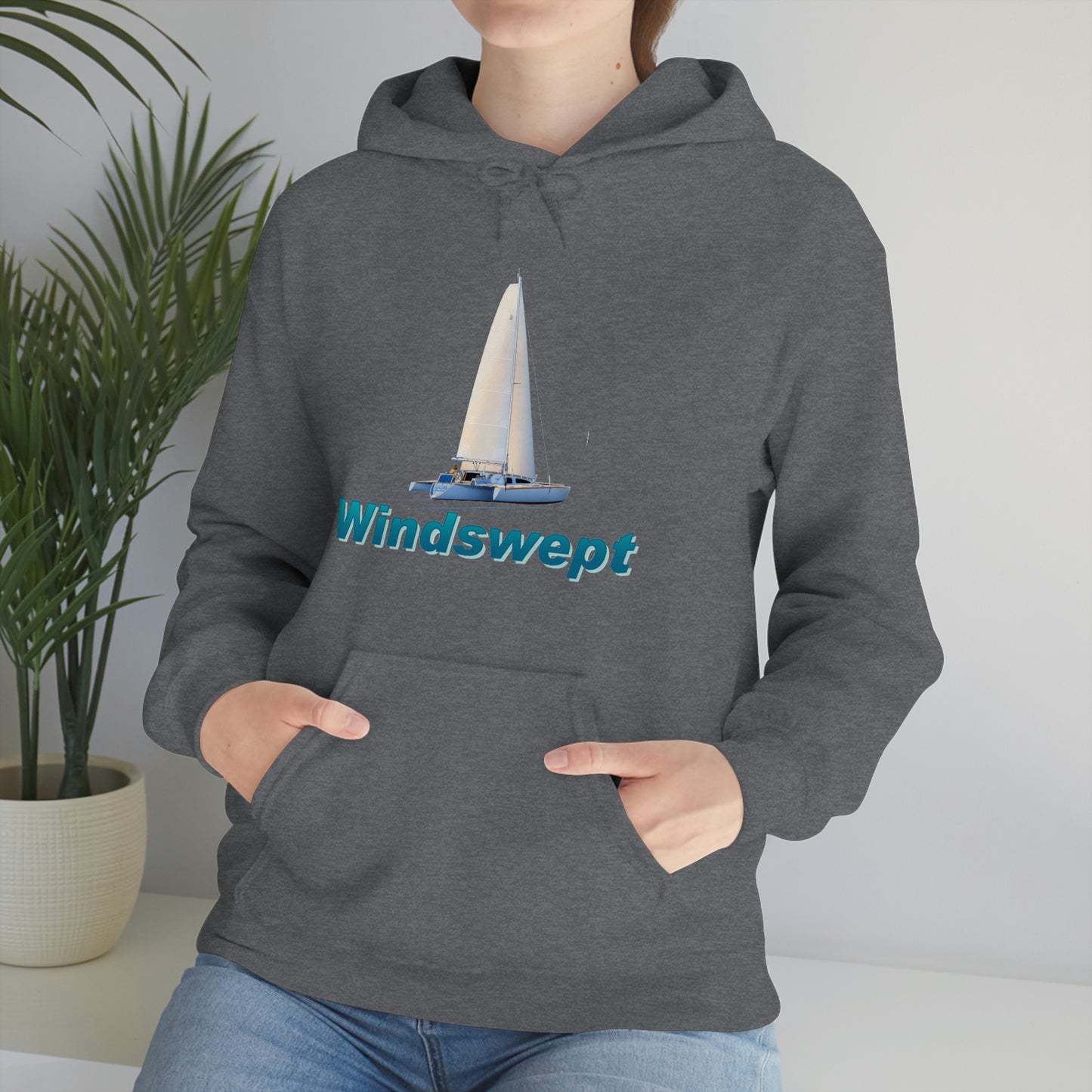 Unisex Heavy Blend™ Hooded Sweatshirt, Windswept, Sister Whisper Trimaran. Artwork by John Ryerson Bredin