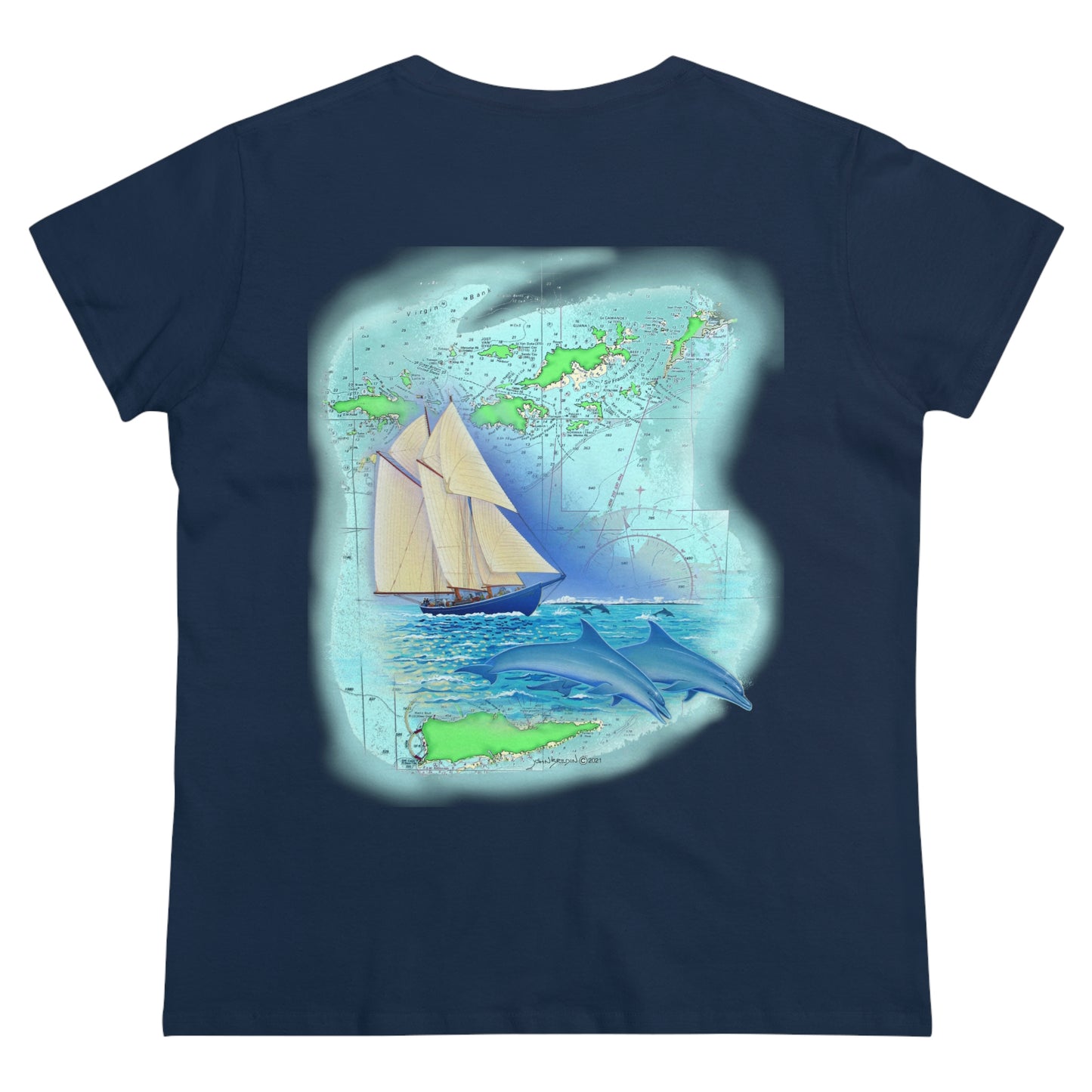 Windswept Soult, Bluenose sailboat, Women's Midweight Cotton Tee