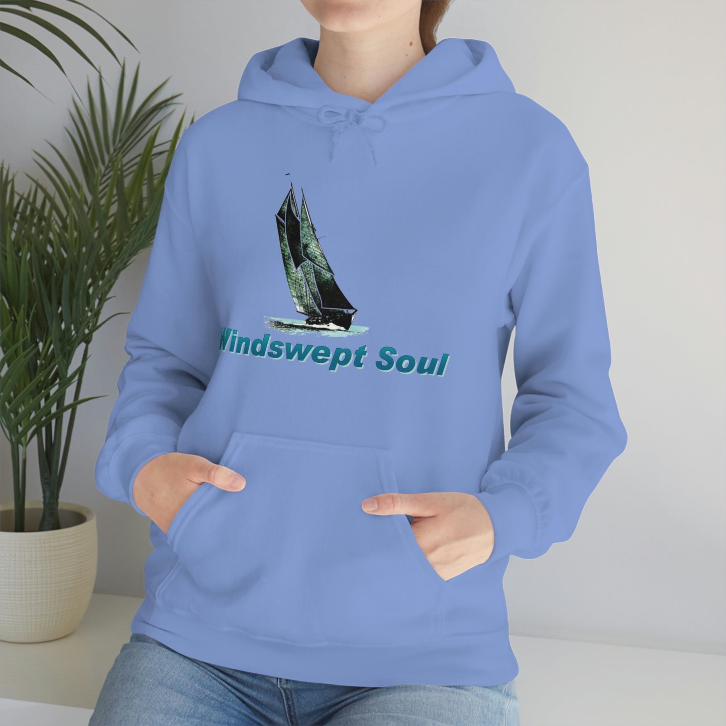 Unisex Heavy Blend™ Hooded Sweatshirt, Windswept Soul, Bluenose Sailboat.
